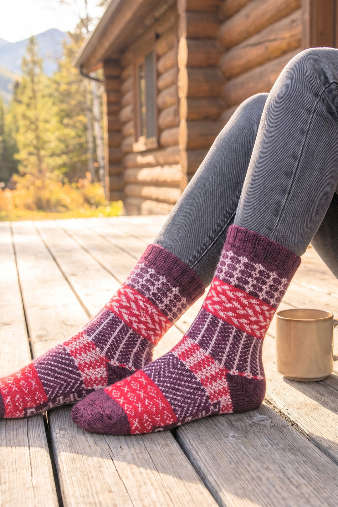 Block-Patterned-Wool-Socks-in-Burgundy/Red