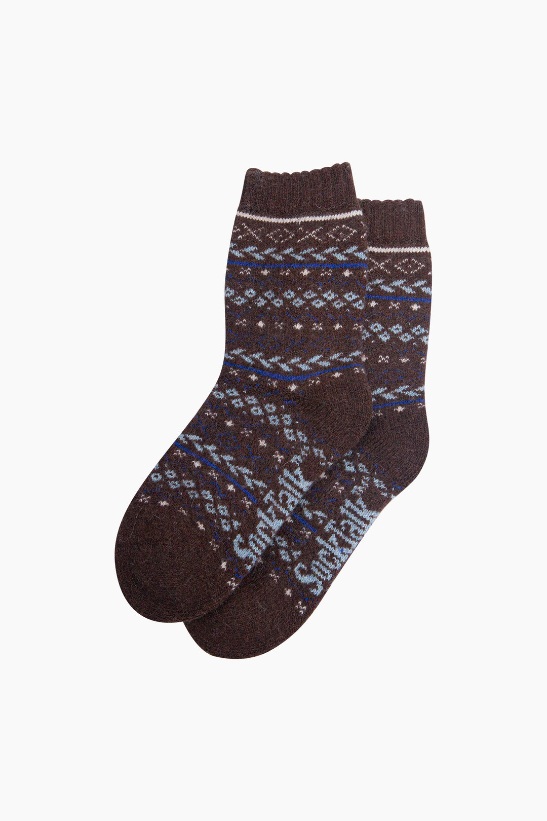 Fair-Isle-Patterned-Wool-Socks-in-Brown-Laid-Flat