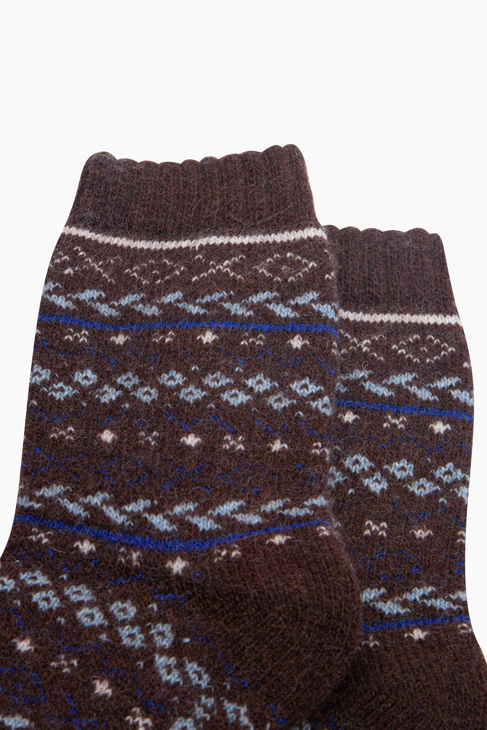 Fair-Isle-Patterned-Wool-Socks-in-Brown-Close-Up