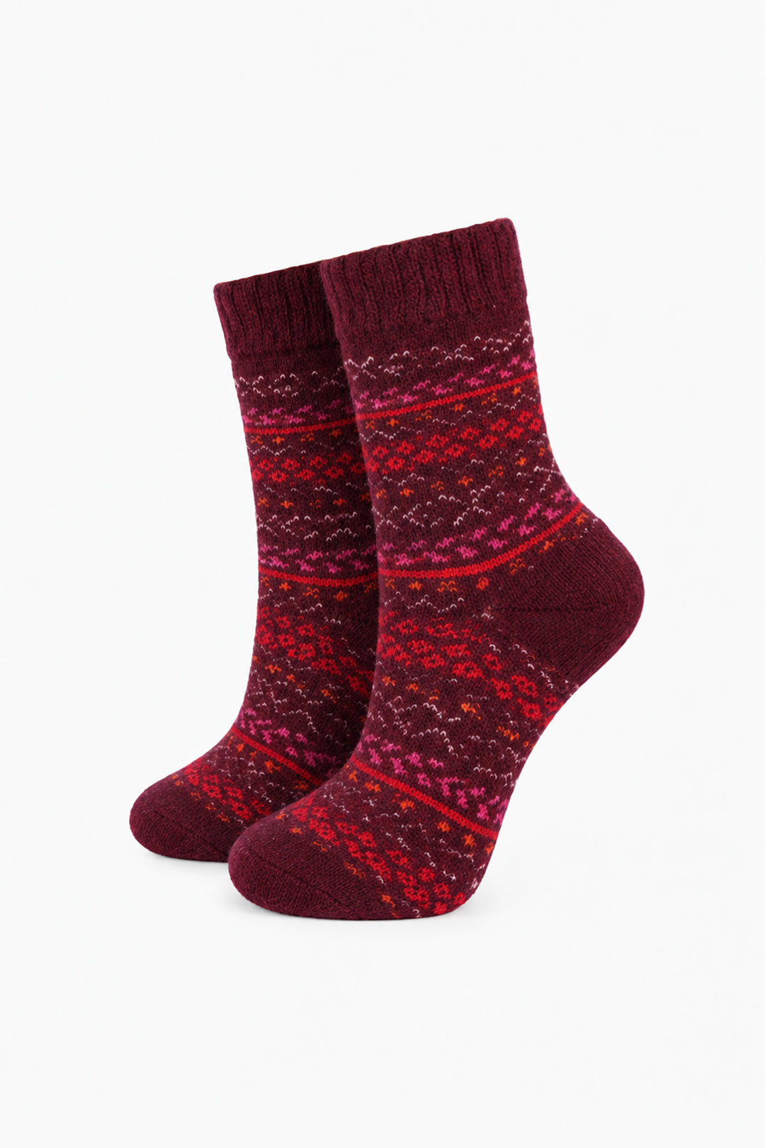 Fair-Isle-Patterned-Wool-Socks-in-Burgundy