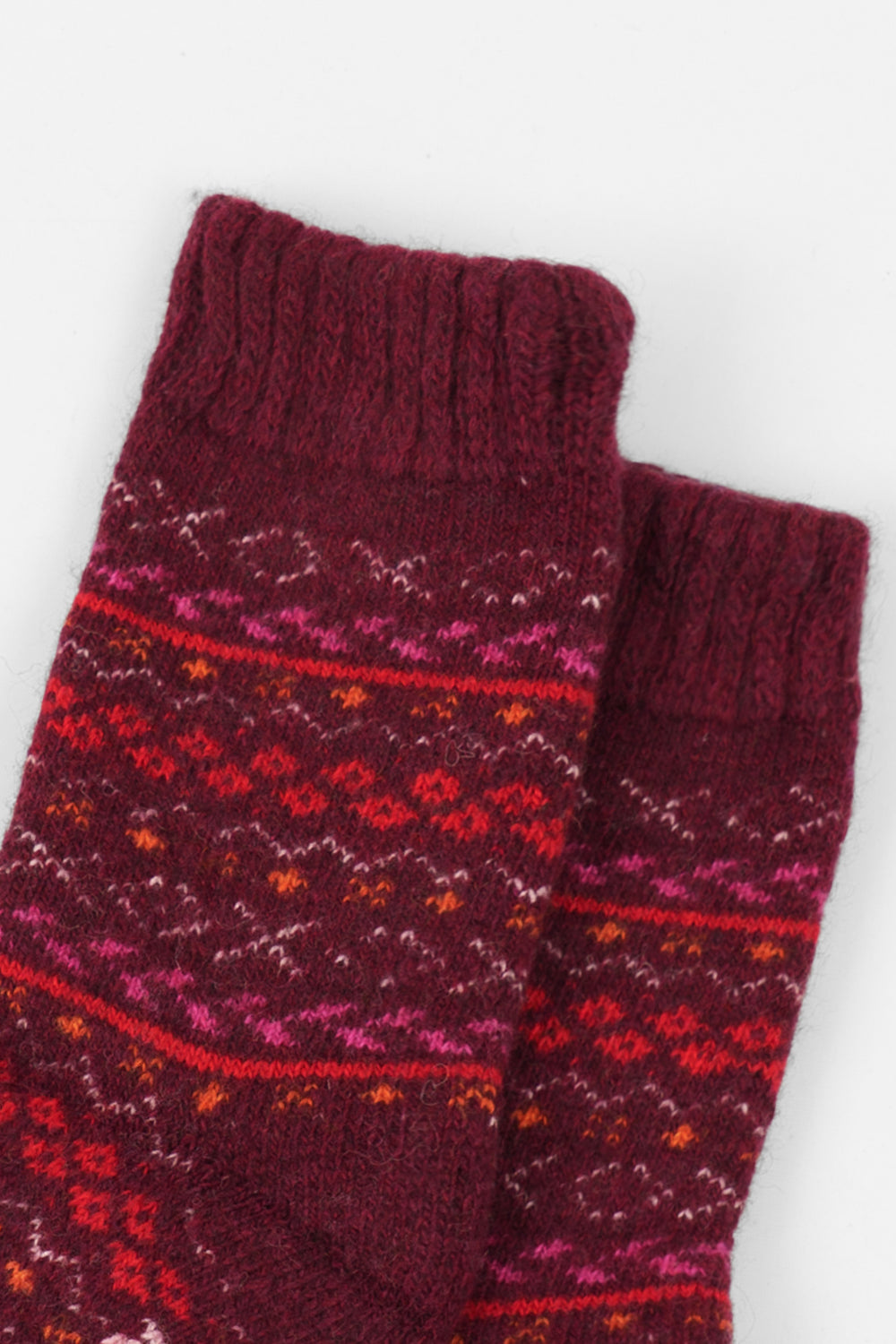 Fair-Isle-Patterned-Wool-Socks-in-Burgundy