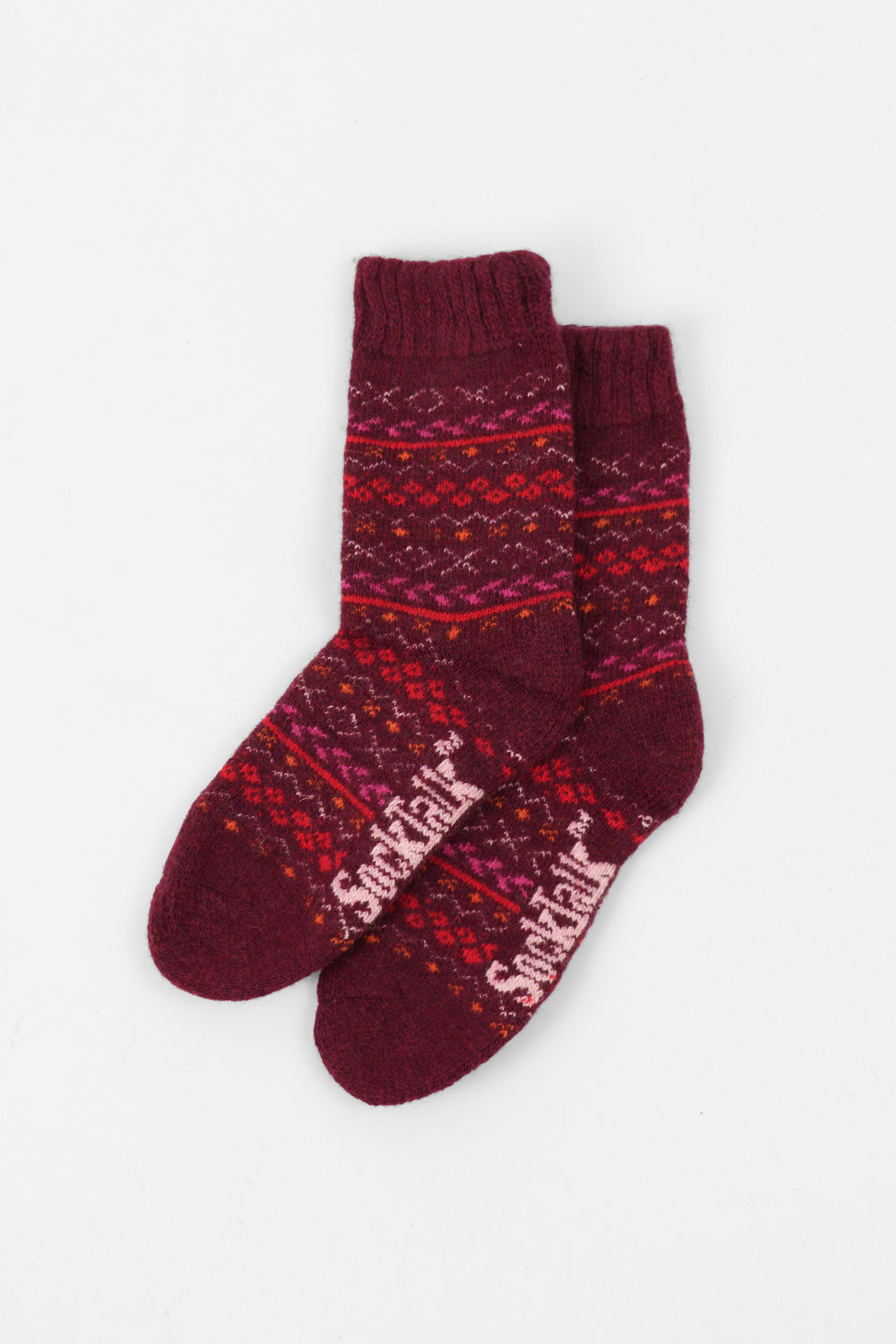 Fair-Isle-Patterned-Wool-Socks-in-Burgundy