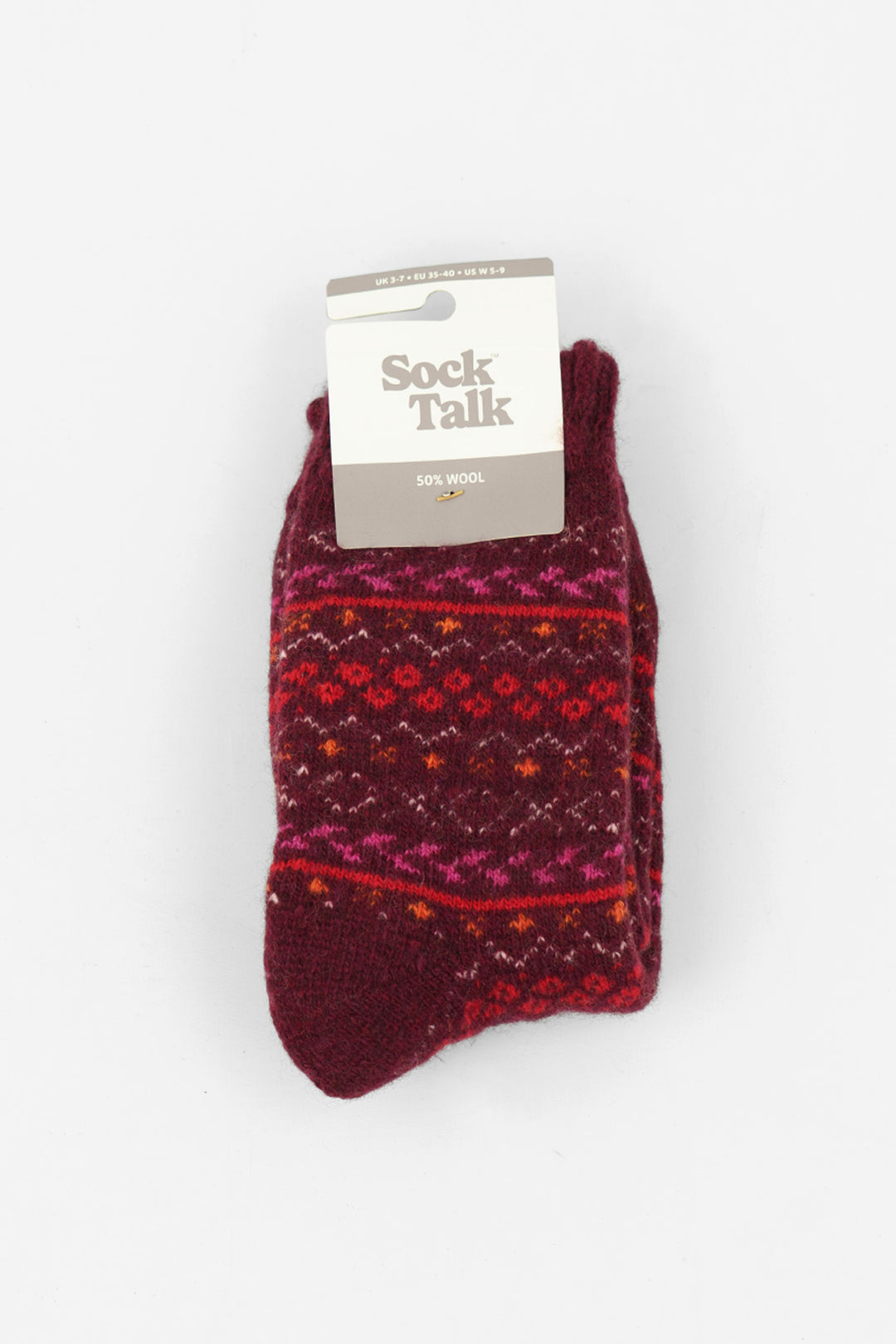 Fair-Isle-Patterned-Wool-Socks-in-Burgundy