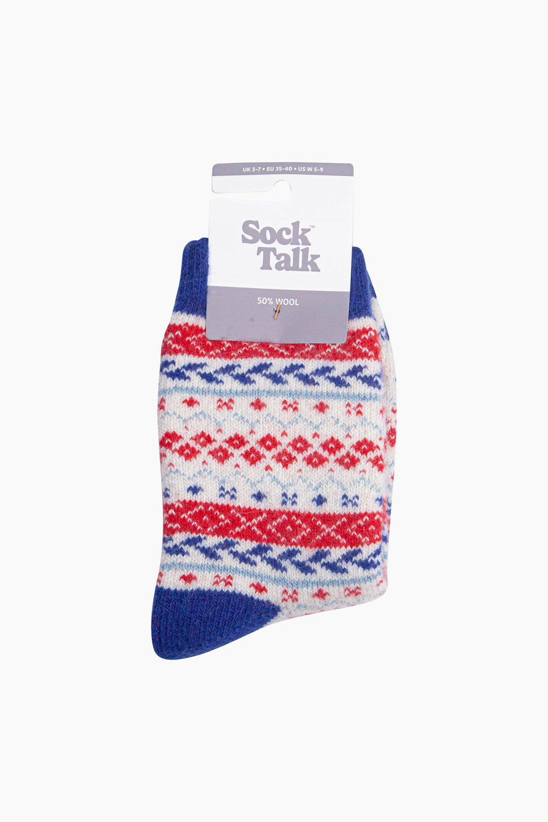 Fair-Isle-Patterned-Wool-Socks-in-Cream/Blue/Red-In-Packaging