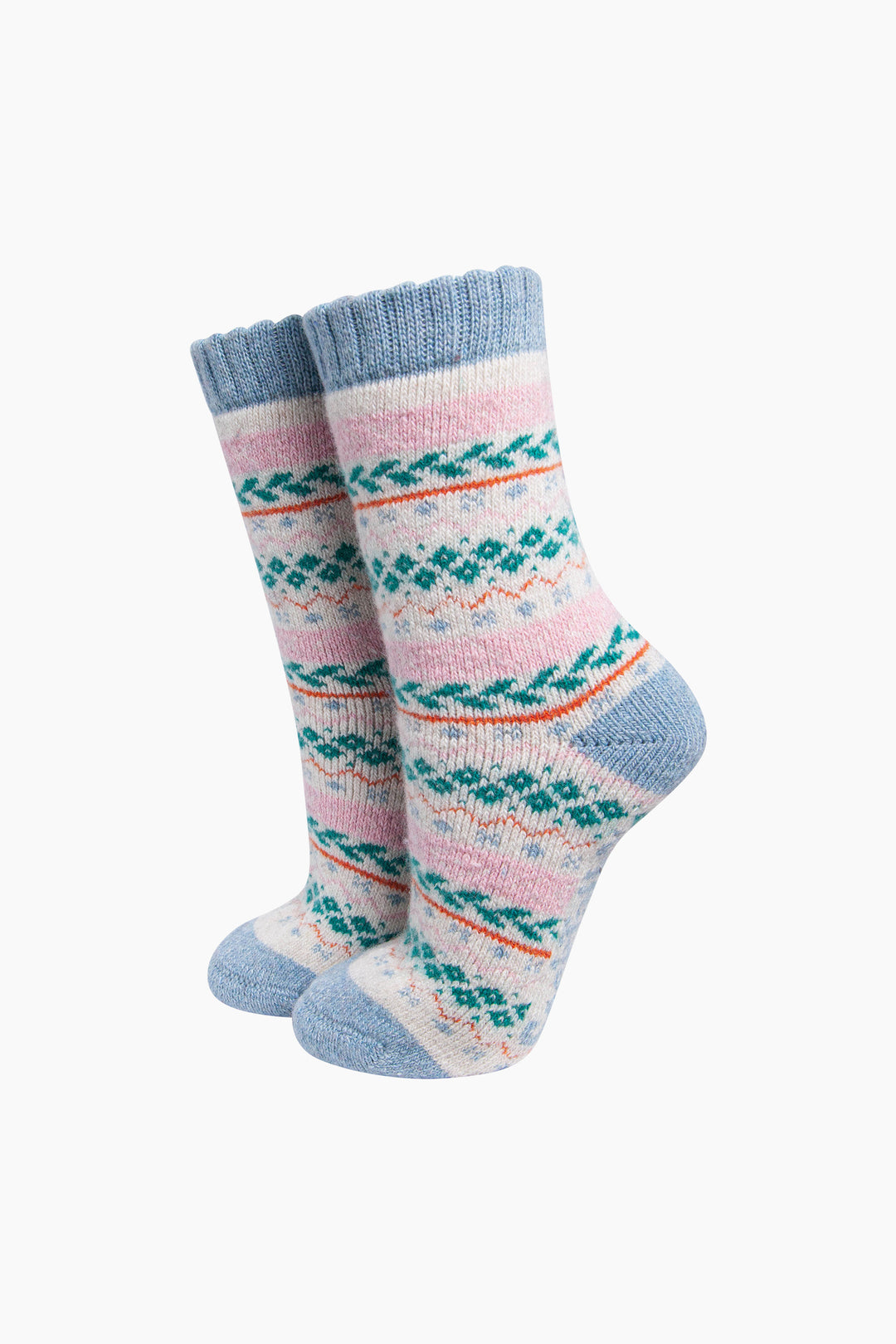 Fair-Isle-Patterned-Wool-Socks-in-Cream/Multi-On-Mannequin