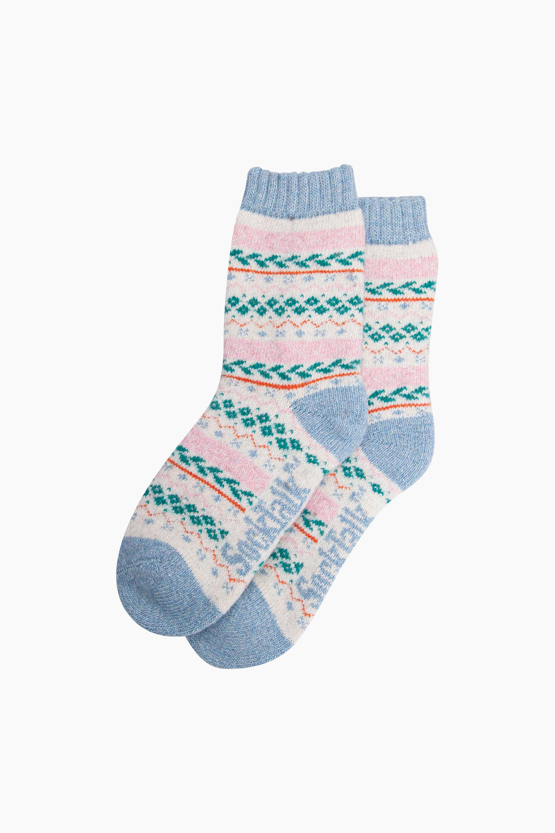 Fair-Isle-Patterned-Wool-Socks-in-Cream/Multi-Laid-Flat