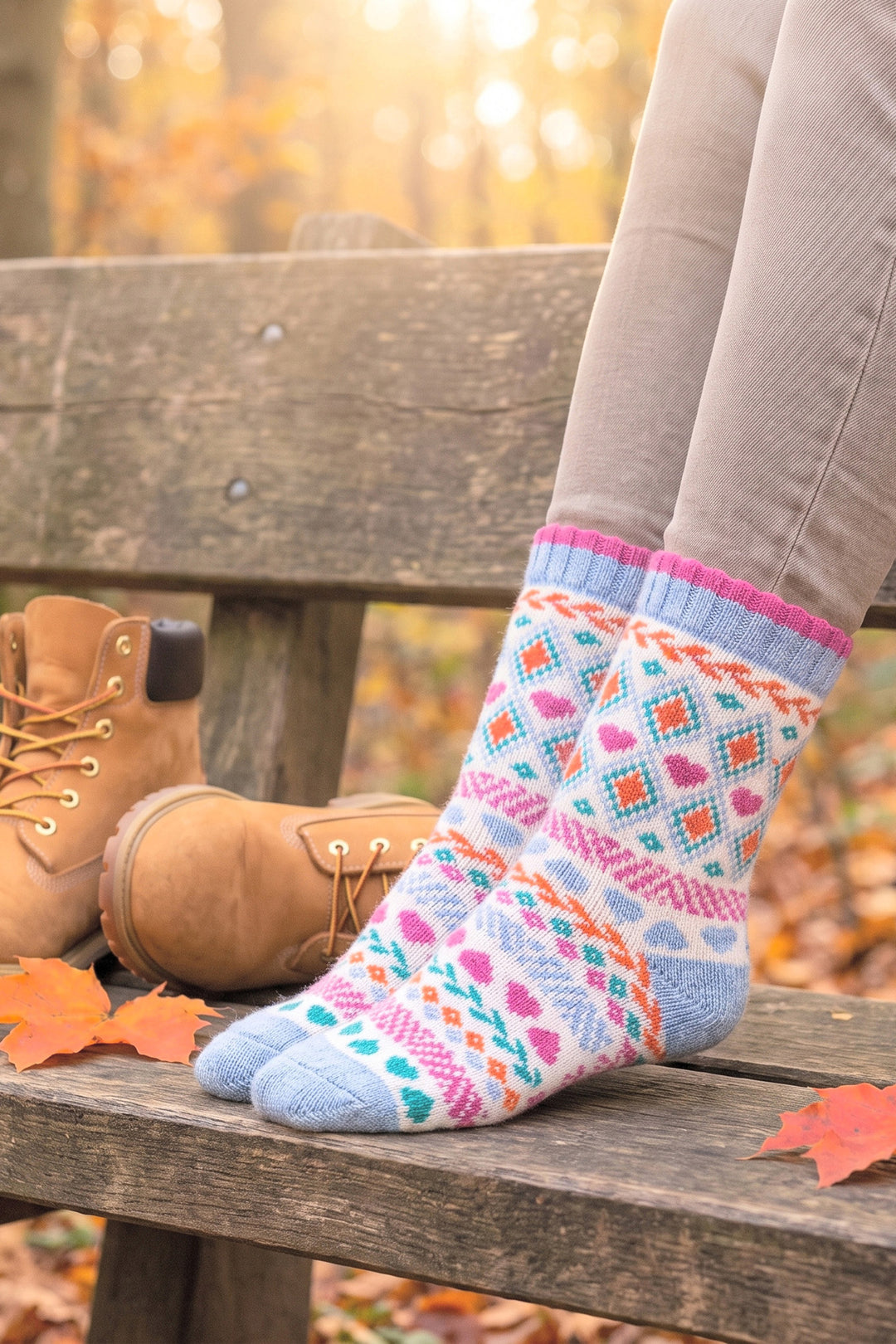 Scandi-Heart-Patterned-Wool-Socks-in-Red/Cream