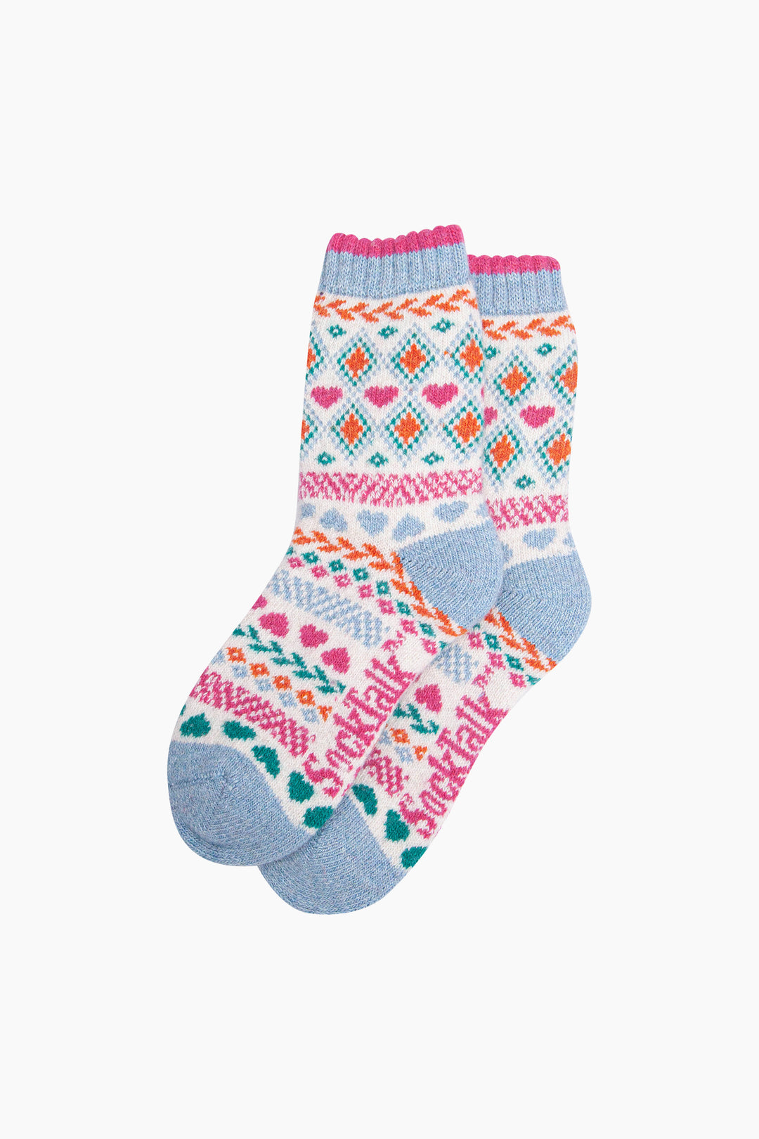 Scandi-Heart-Patterned-Wool-Socks-in-Red/Cream-Laid-Flat