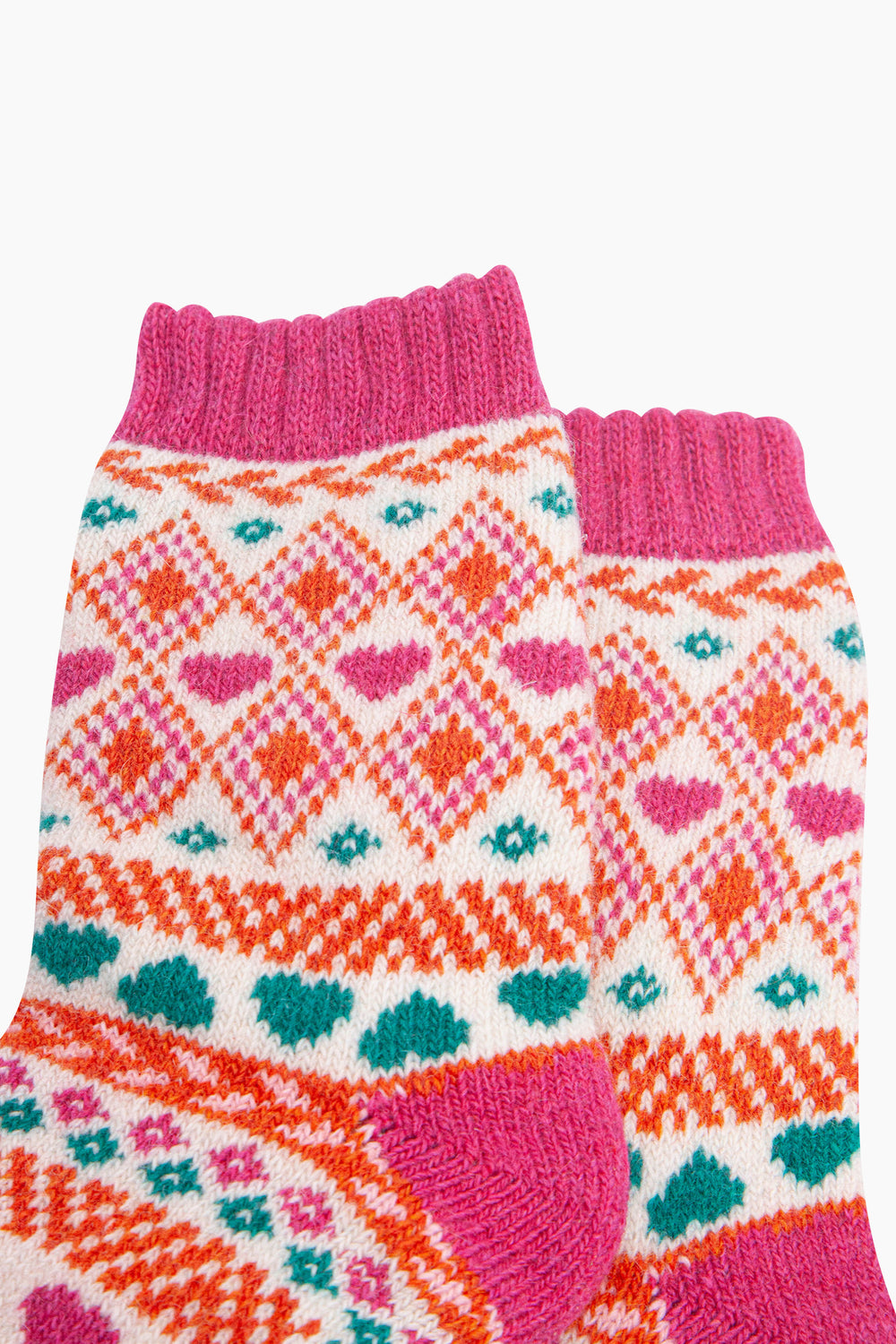 Heart-Fair-Isle-Patterned-Wool-Socks-in-Raspberry-Close-Up