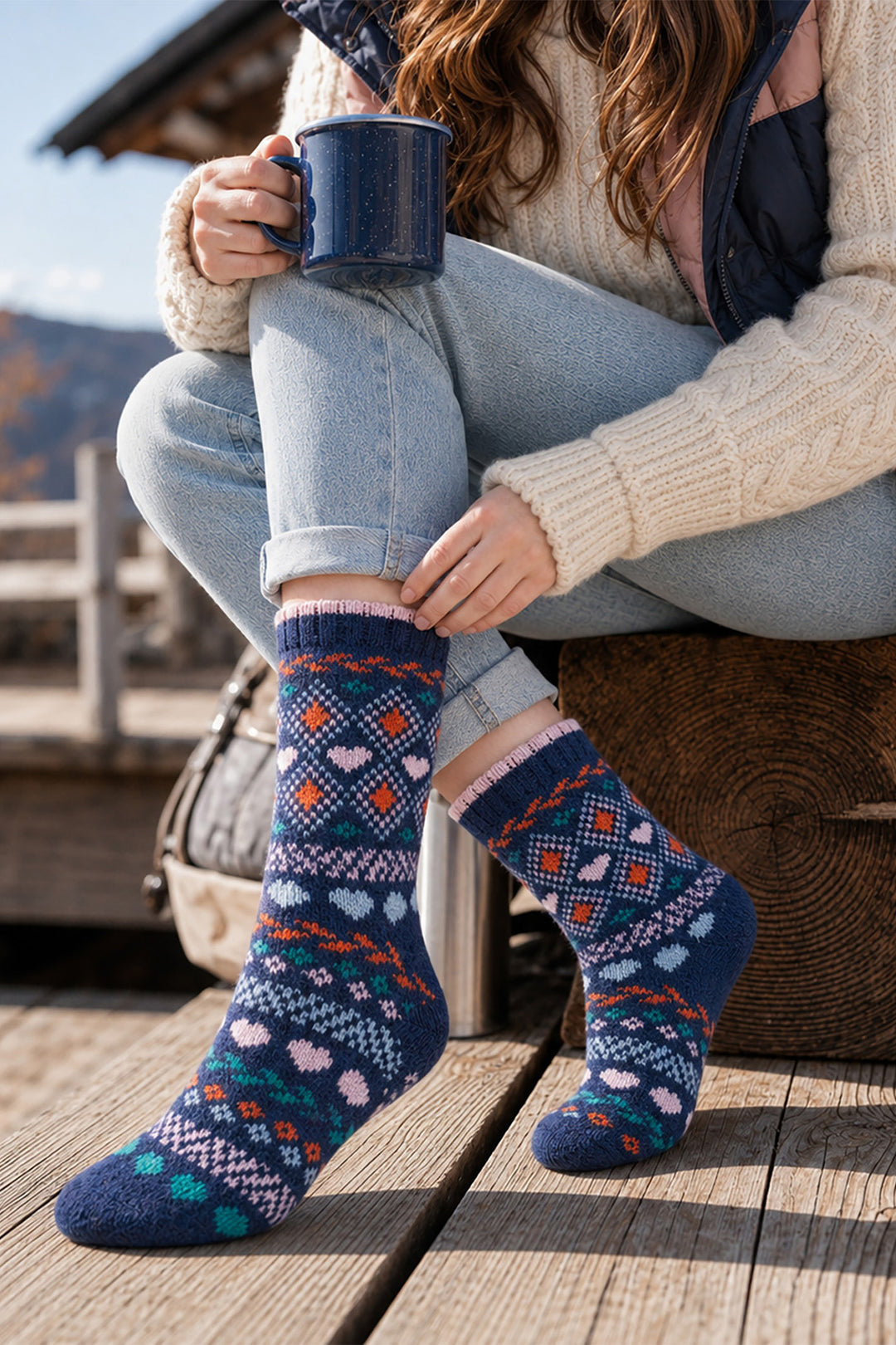 Heart-Fair-Isle-Patterned-Wool-Socks-in-Navy-Blue/Multi