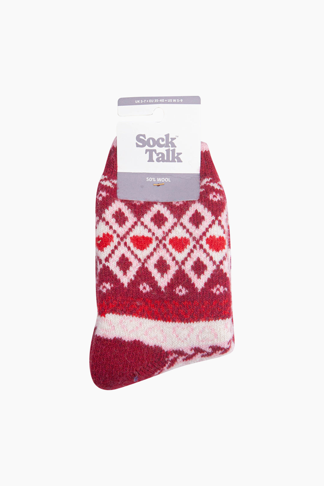 Heart-Fair-Isle-Patterned-Wool-Socks-in-Red/Burgundy-In-Packaging