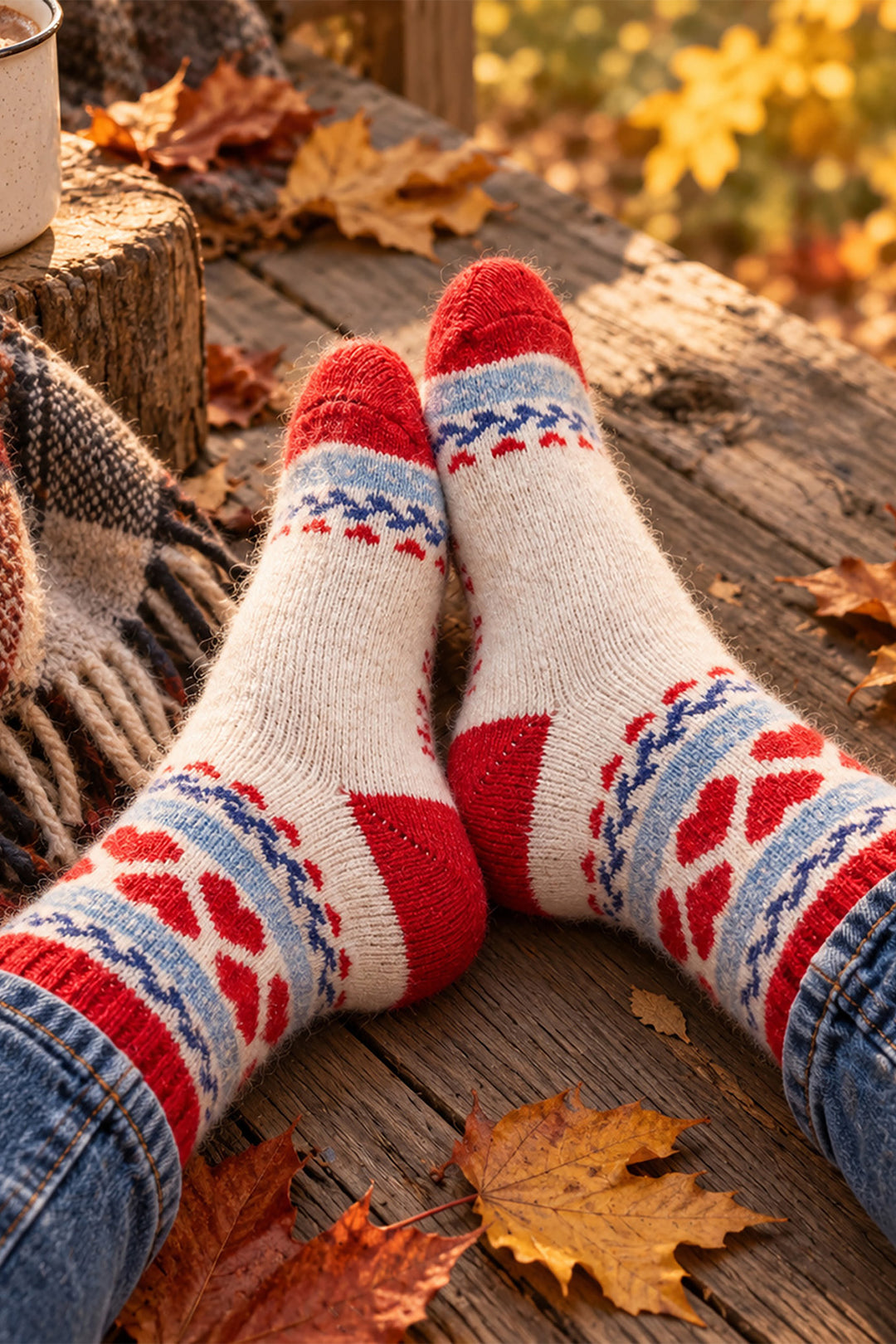 Heart-Patterned-Wool-Socks-in-Red/Sky-Blue