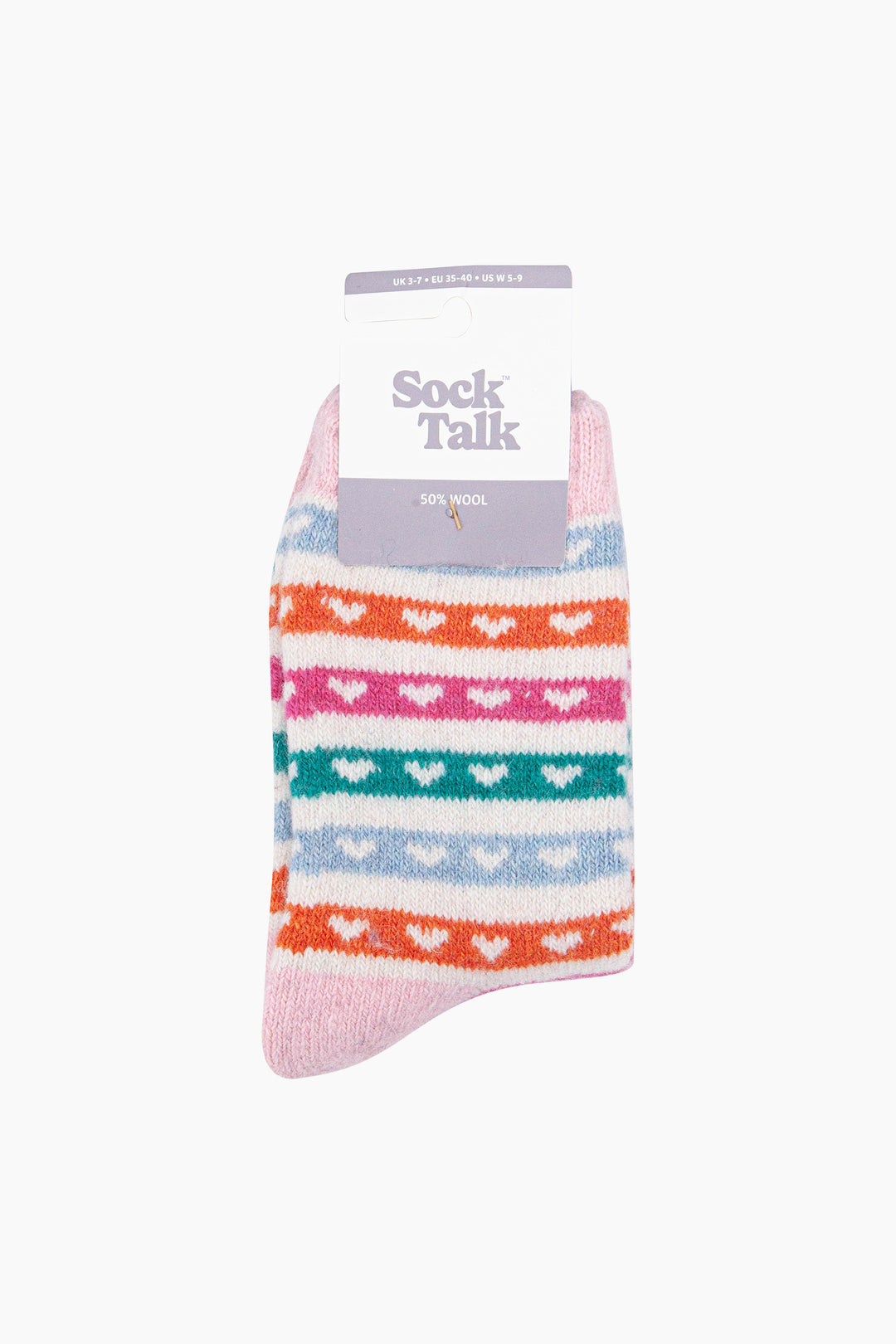 Heart-Stripe-Patterned-Wool-Socks-in-Cream/Multi-In-Packaging