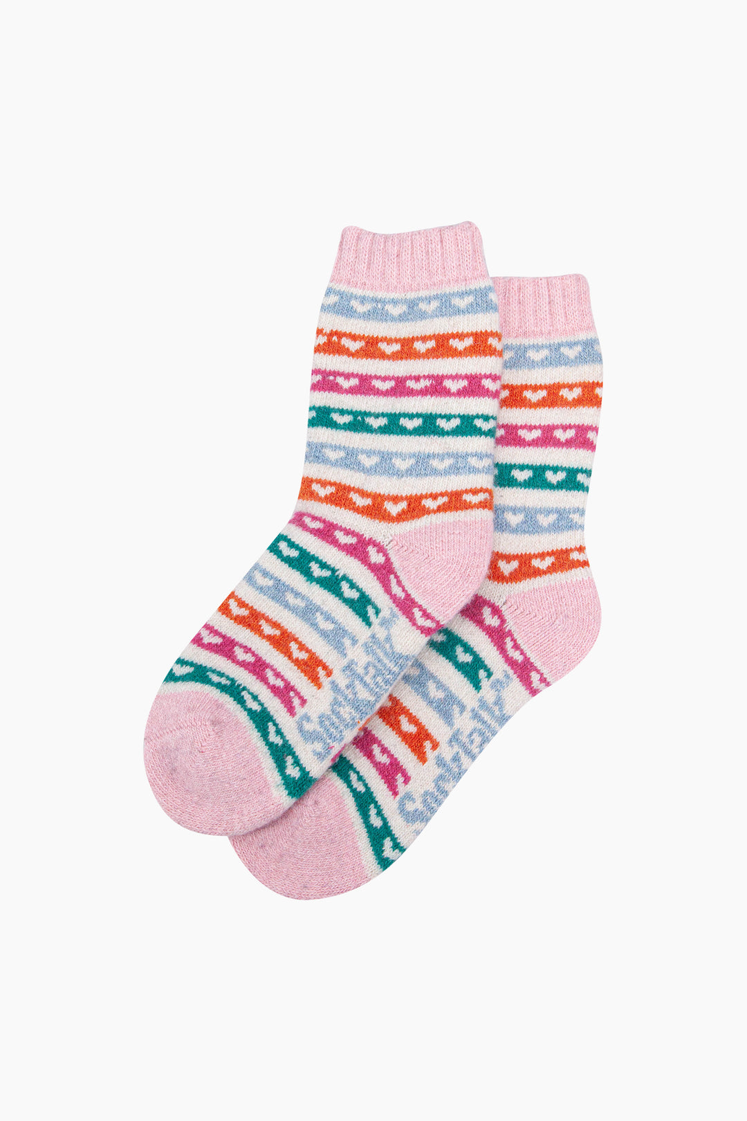 Heart-Stripe-Patterned-Wool-Socks-in-Cream/Multi-Laid-Flat
