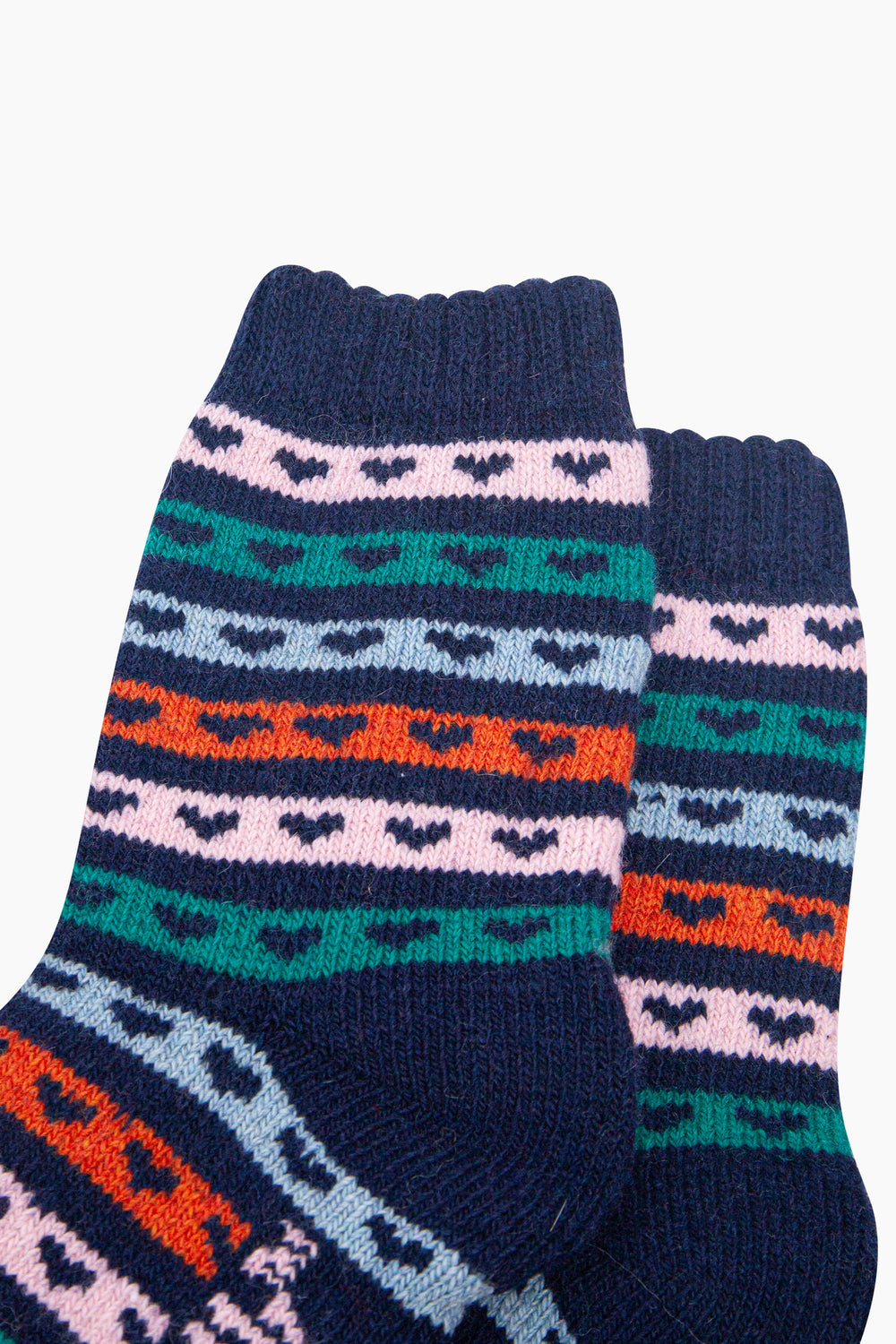 Heart-Stripe-Patterned-Wool-Socks-in-Navy-Blue/Multi-Close-Up