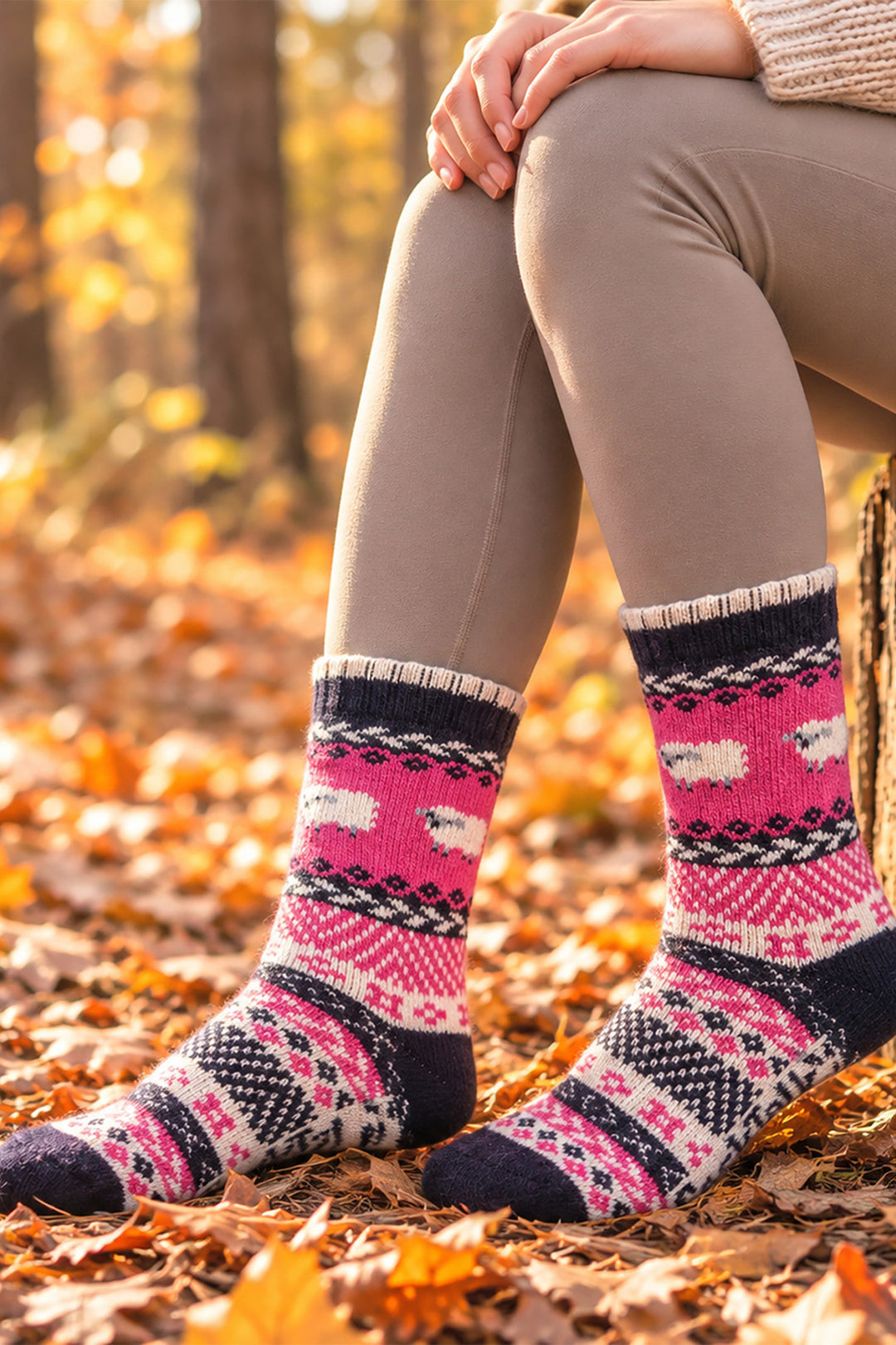 Sheep-Patterned-Wool-Socks-in-Hot-Pink