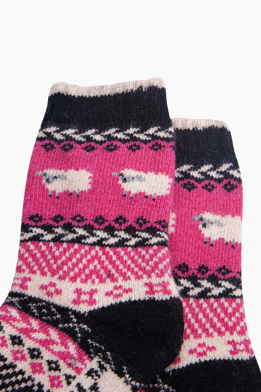 Sheep-Patterned-Wool-Socks-in-Hot-Pink-Close-Up