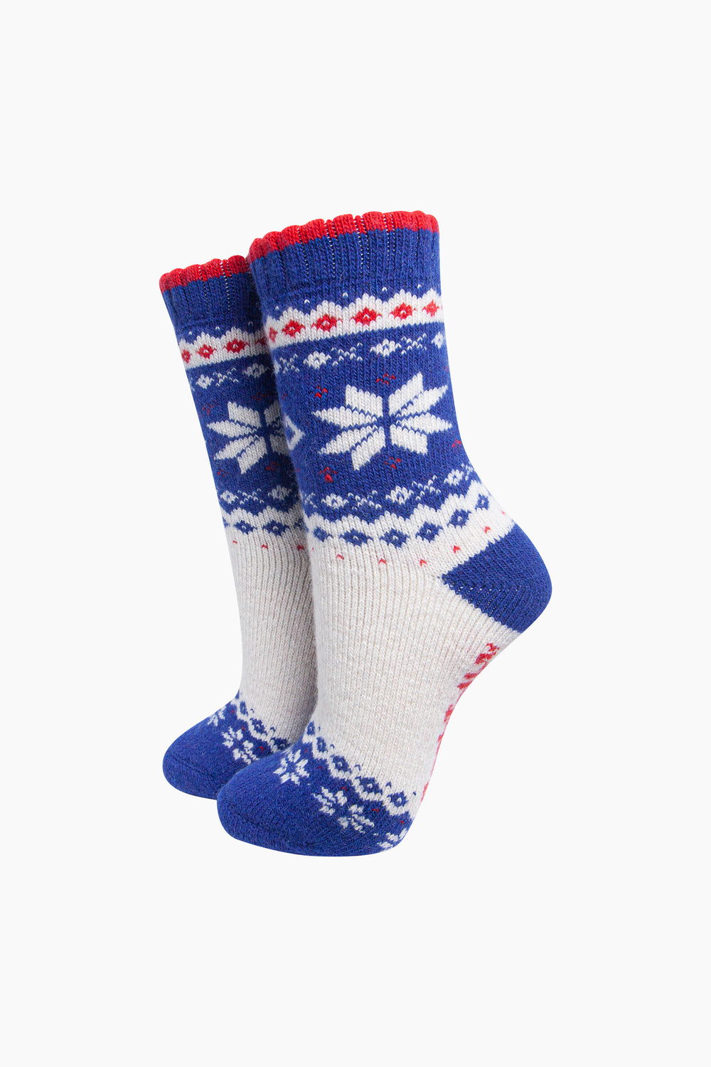 Nordic-Snowflake-Patterned-Wool-Socks-in-Cream/Deep-Blue