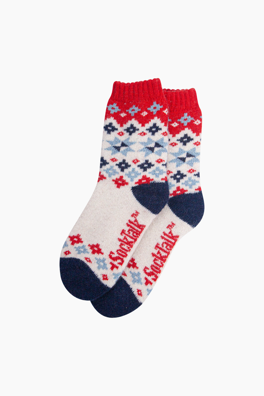 Star-Patterned-Wool-Socks-in-Cream/Red/Sky-Blue-Laid-Flat