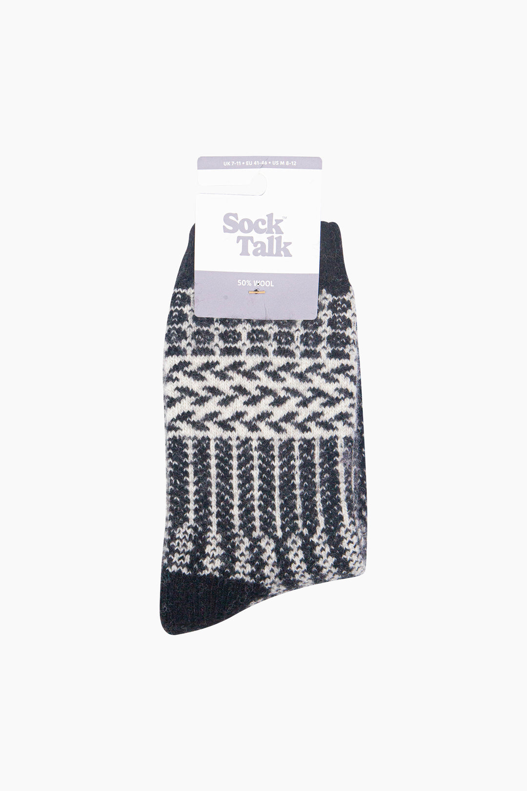 Block-Patterned-Wool-Socks-in-Black-In-Packaging