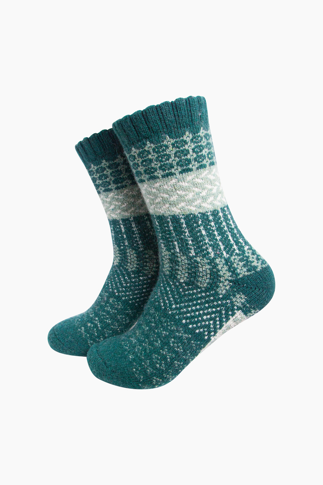 Block-Patterned-Wool-Socks-in-Green-On-Mannequin