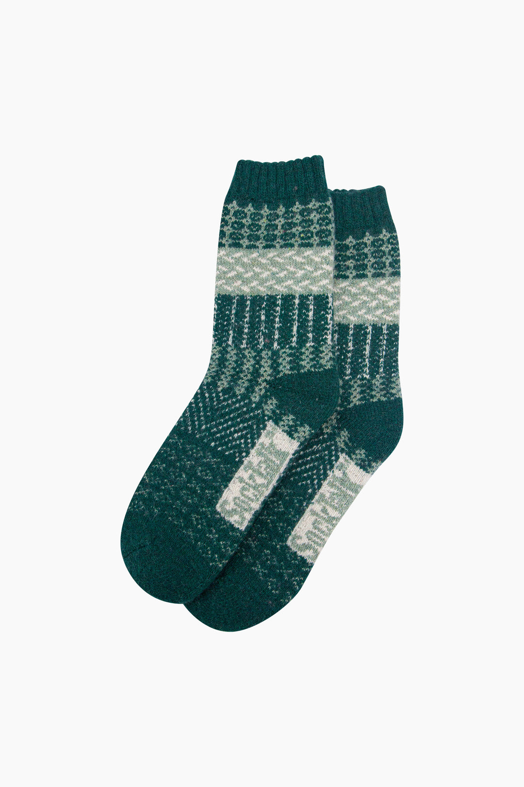 Block-Patterned-Wool-Socks-in-Green-Laid-Flat