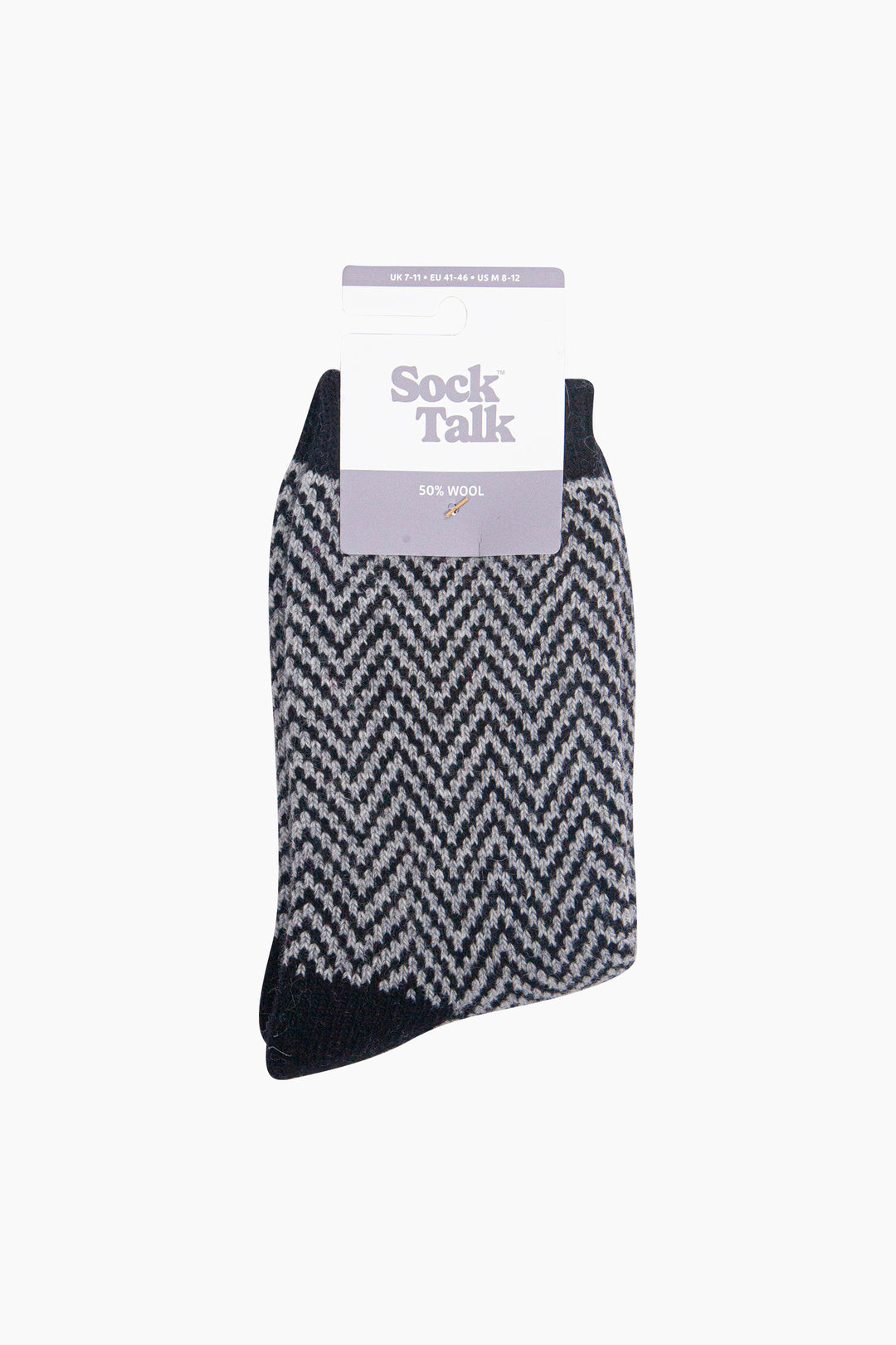 Chevron-Patterned-Wool-Socks-in-Grey/Black-In-Packaging