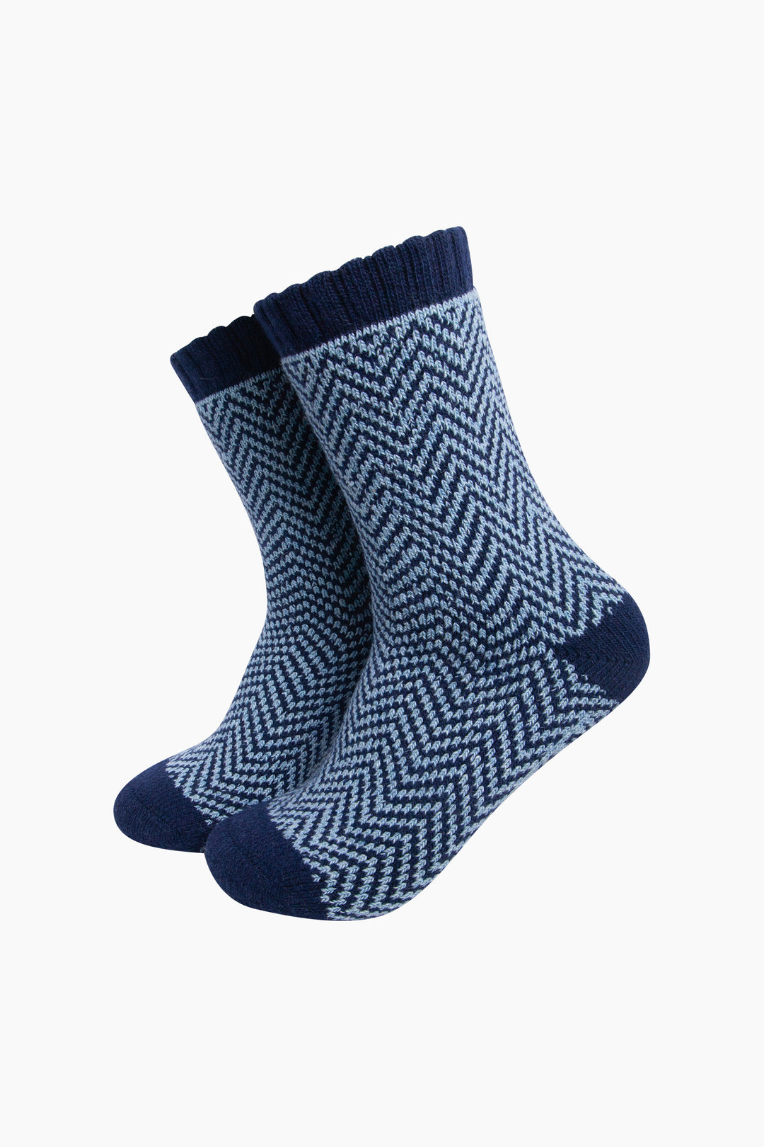 Chevron-Patterned-Wool-Socks-in-Denim-Blue-On-Mannequin