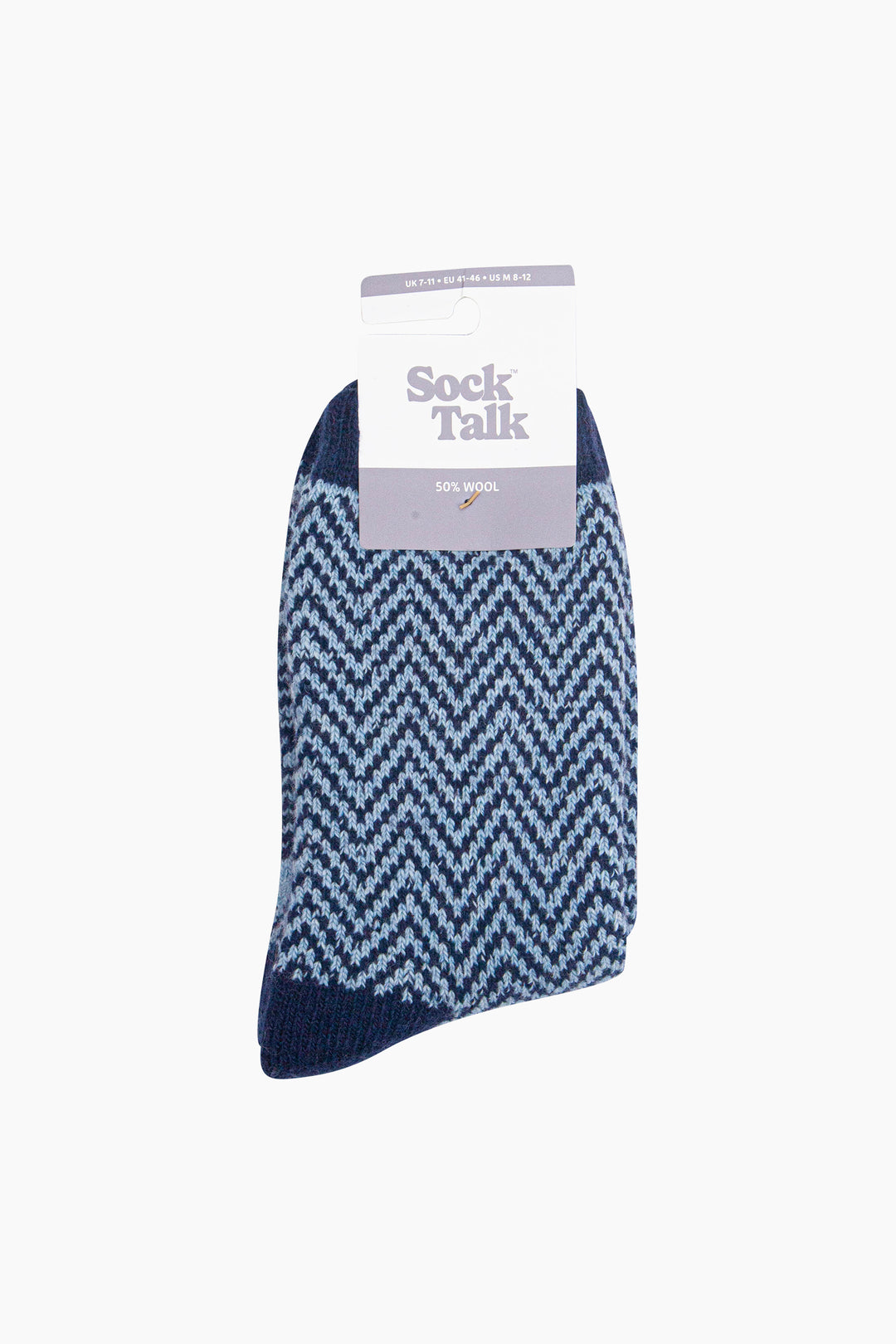 Chevron-Patterned-Wool-Socks-in-Denim-Blue-In-Packaging