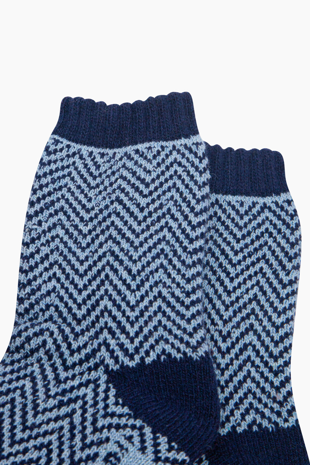 Chevron-Patterned-Wool-Socks-in-Denim-Blue-Close-Up