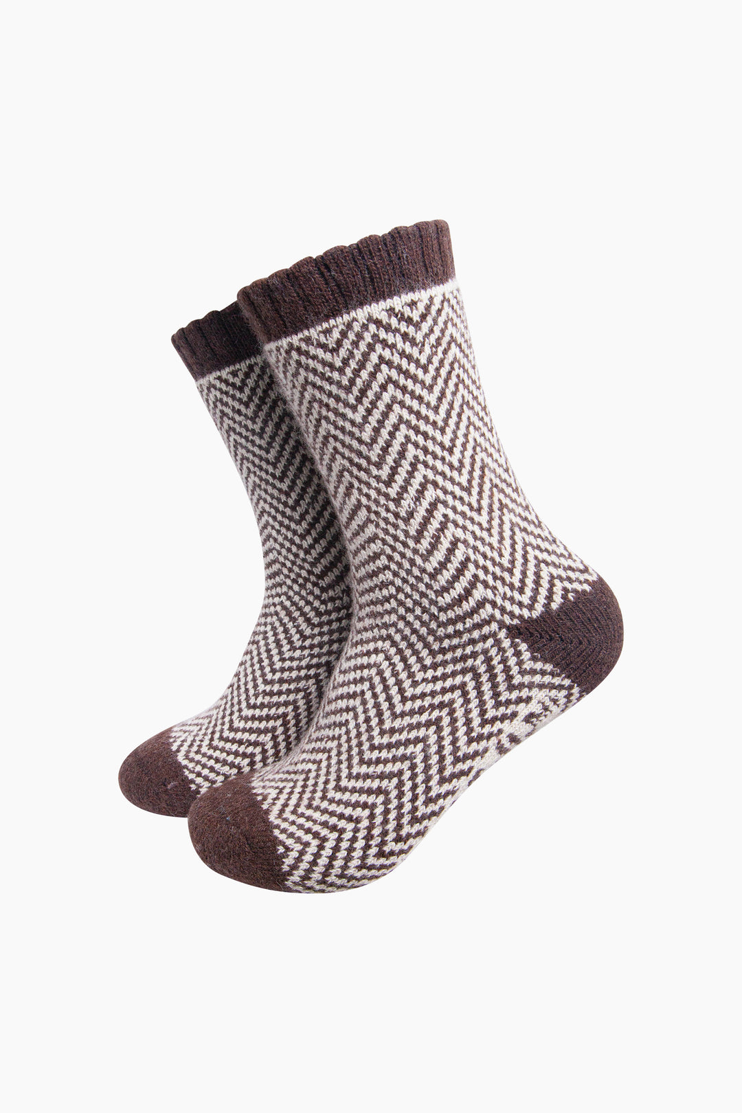 Chevron-Patterned-Wool-Socks-in-Brown-On-Mannequin