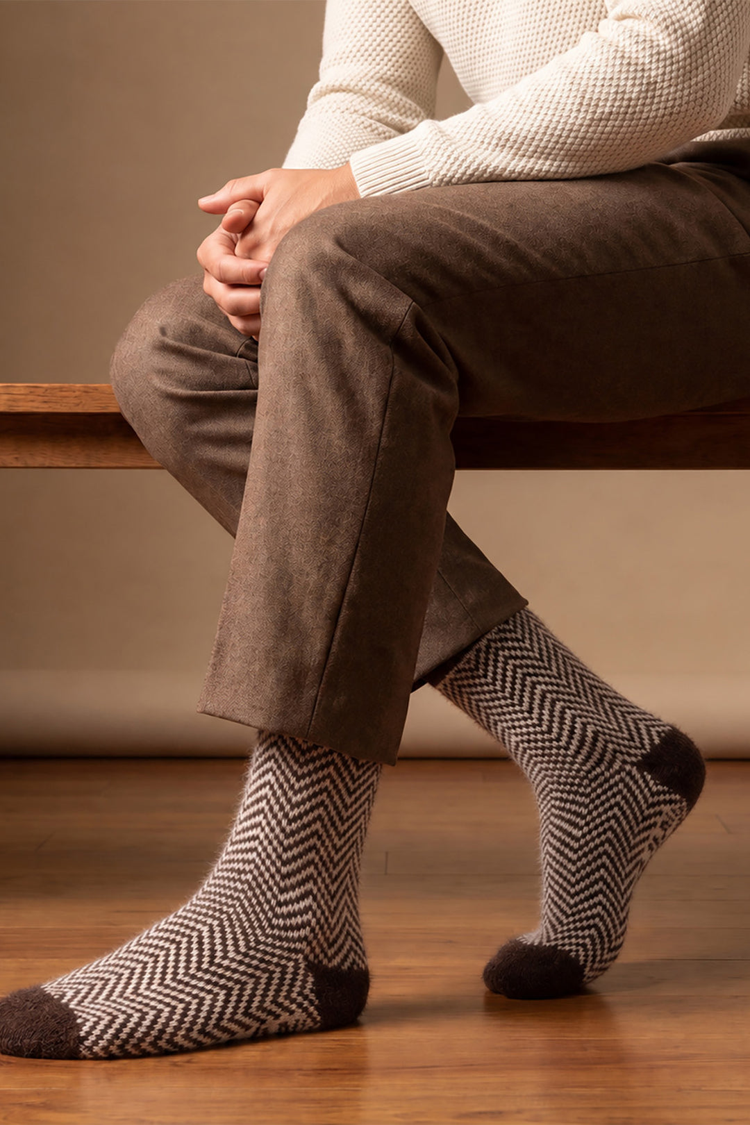 Chevron-Patterned-Wool-Socks-in-Brown