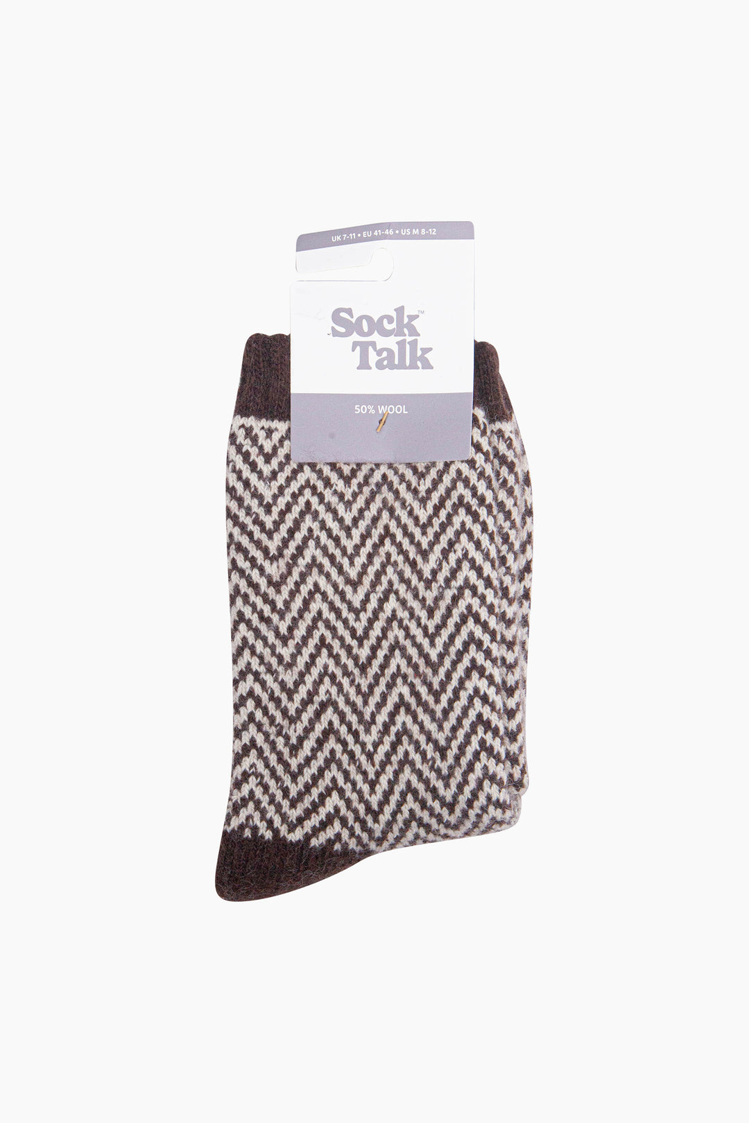 Chevron-Patterned-Wool-Socks-in-Brown-In-Packaging