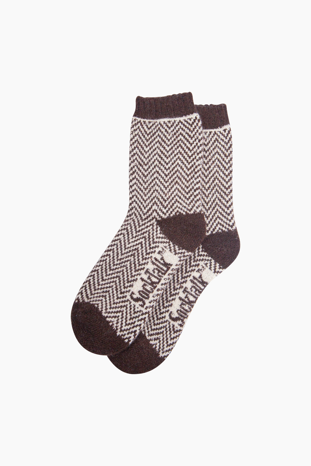 Chevron-Patterned-Wool-Socks-in-Brown-Laid-Flat