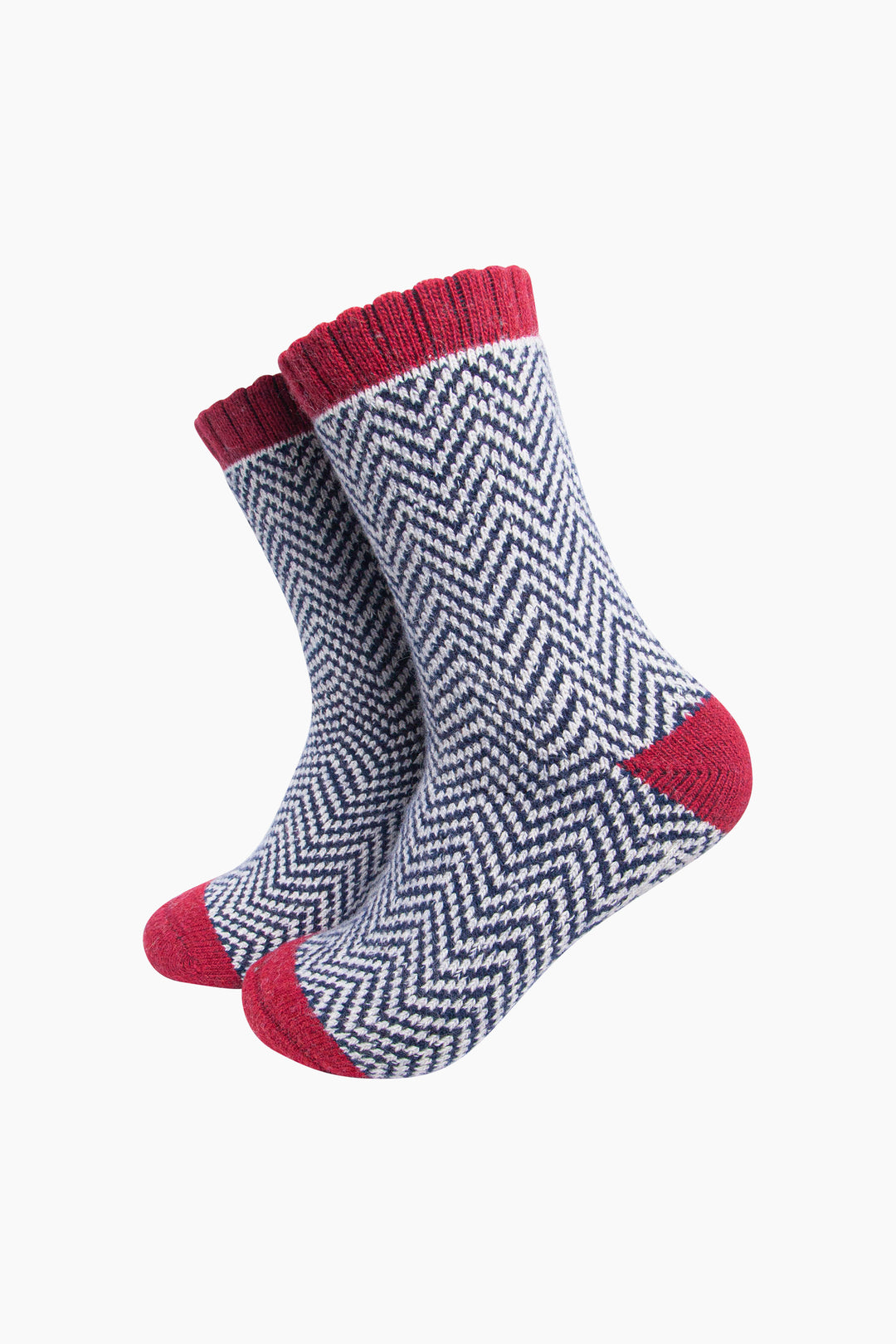 Stag-Patterned-Wool-Socks-in-Navy-Blue/Red-On-Mannequin