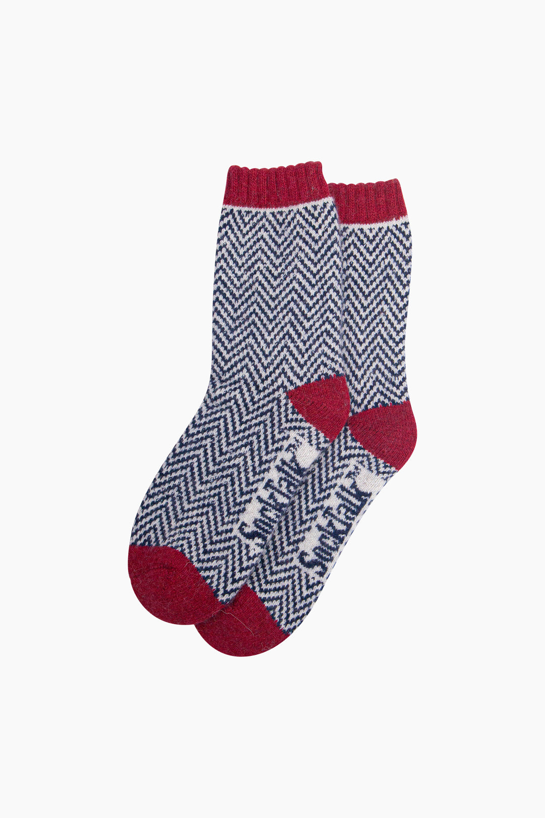 Stag-Patterned-Wool-Socks-in-Navy-Blue/Red-Laid-Flat