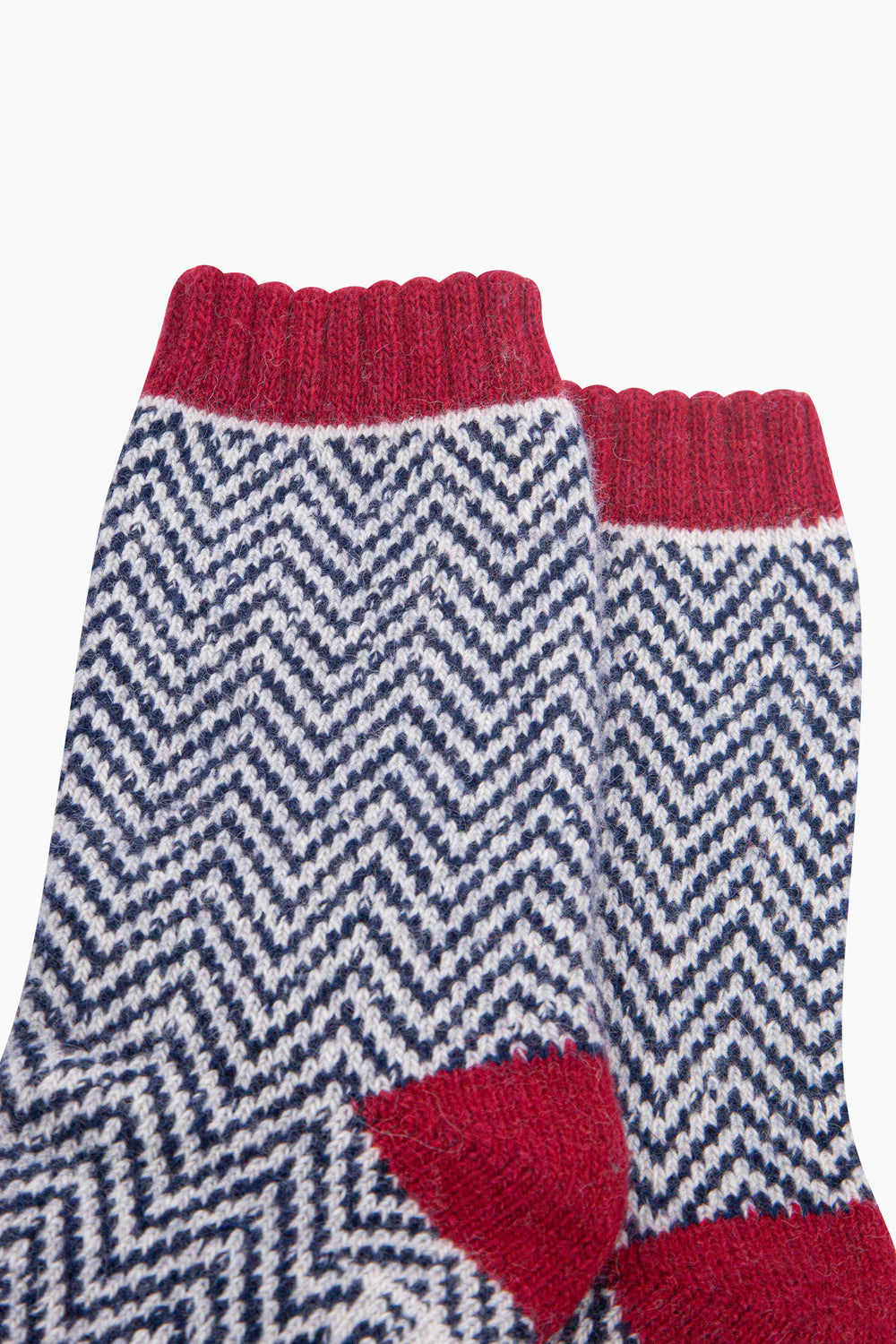 Stag-Patterned-Wool-Socks-in-Navy-Blue/Red-Close-Up