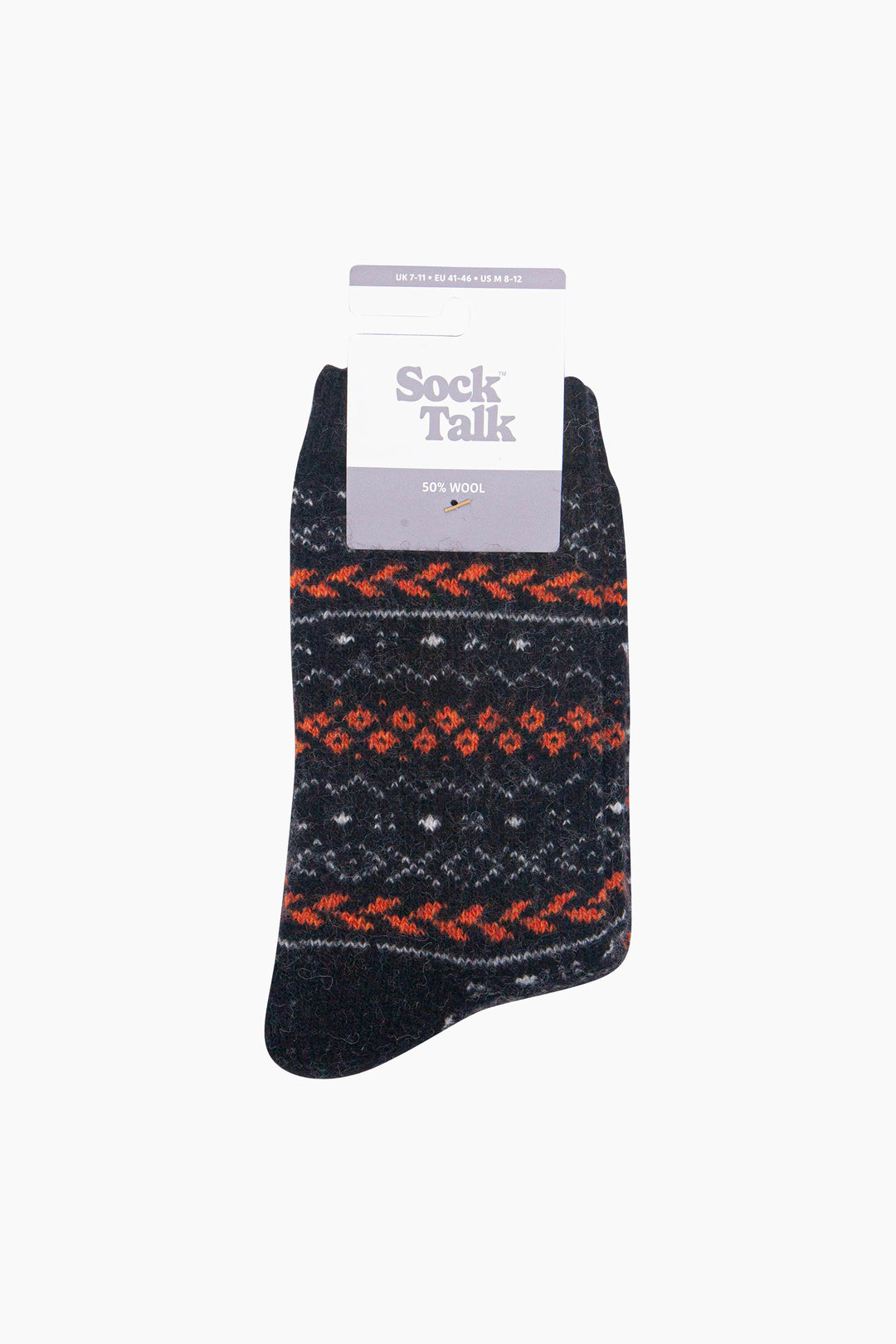 Fair-Isle-Patterned-Wool-Socks-in-Black/Orange-In-Packaging
