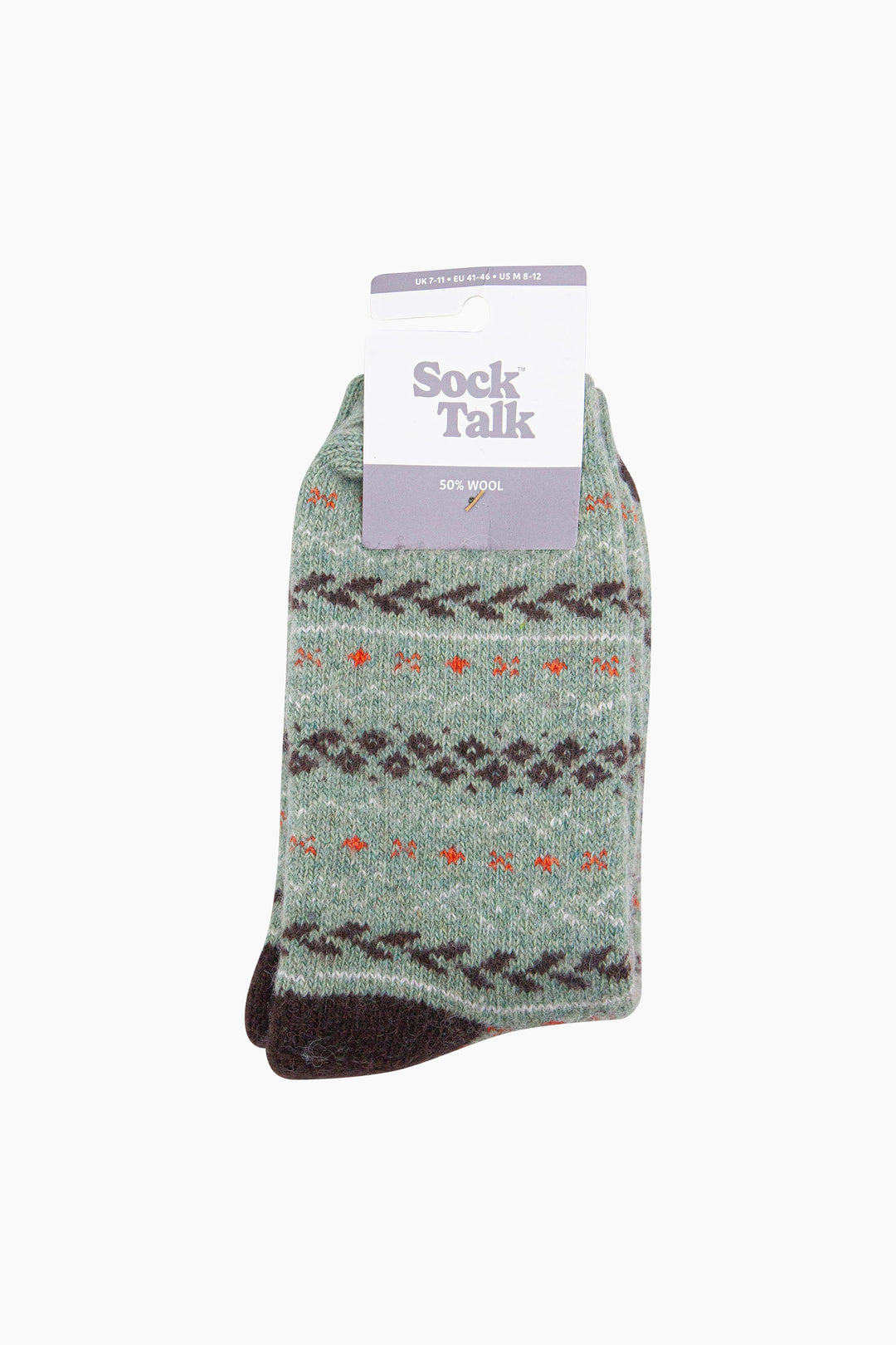 Fair-Isle-Patterned-Wool-Socks-in-Green/Brown-In-Packaging
