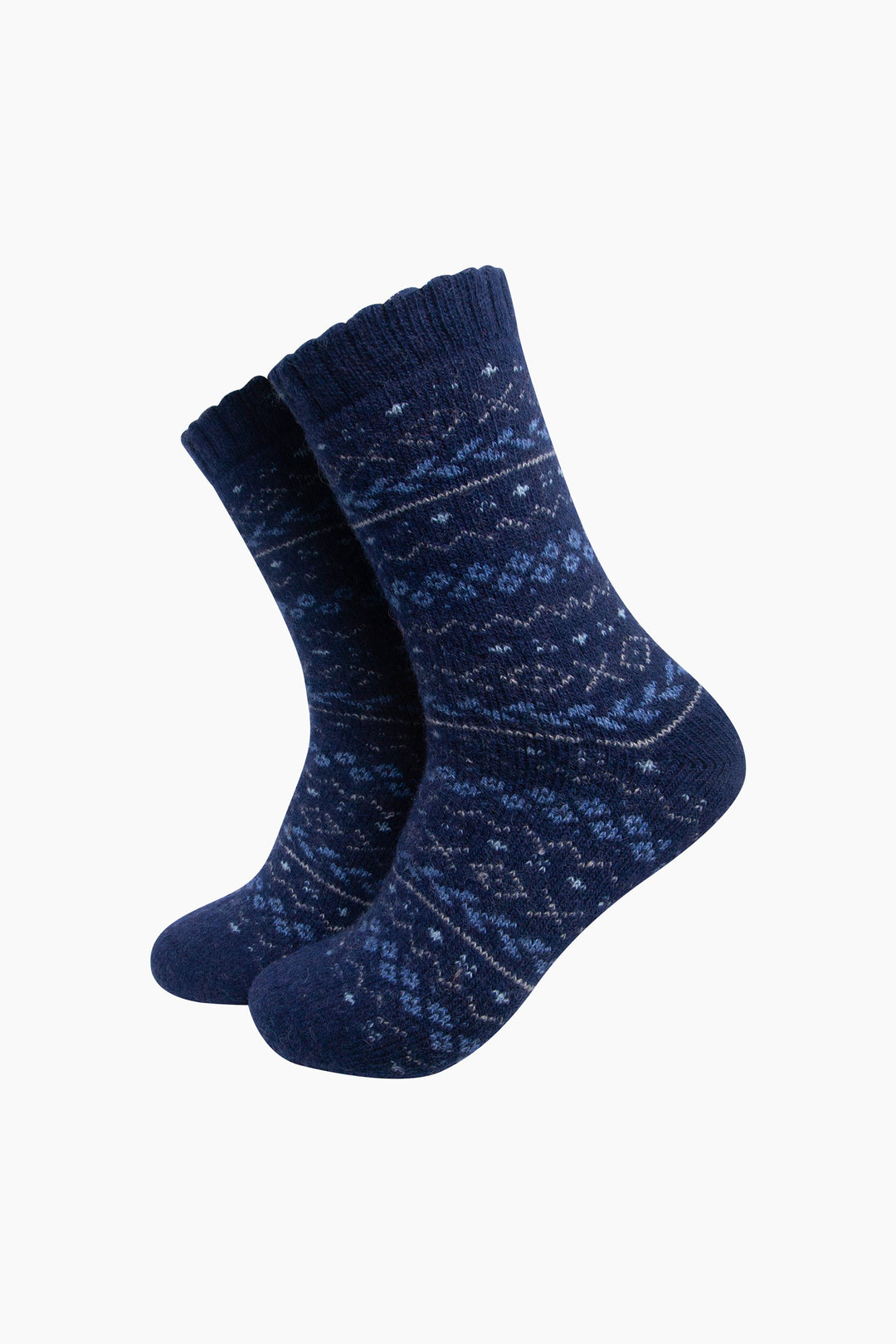 Fair-Isle-Patterned-Wool-Socks-in-Navy-Blue/Blue-On-Mannequin
