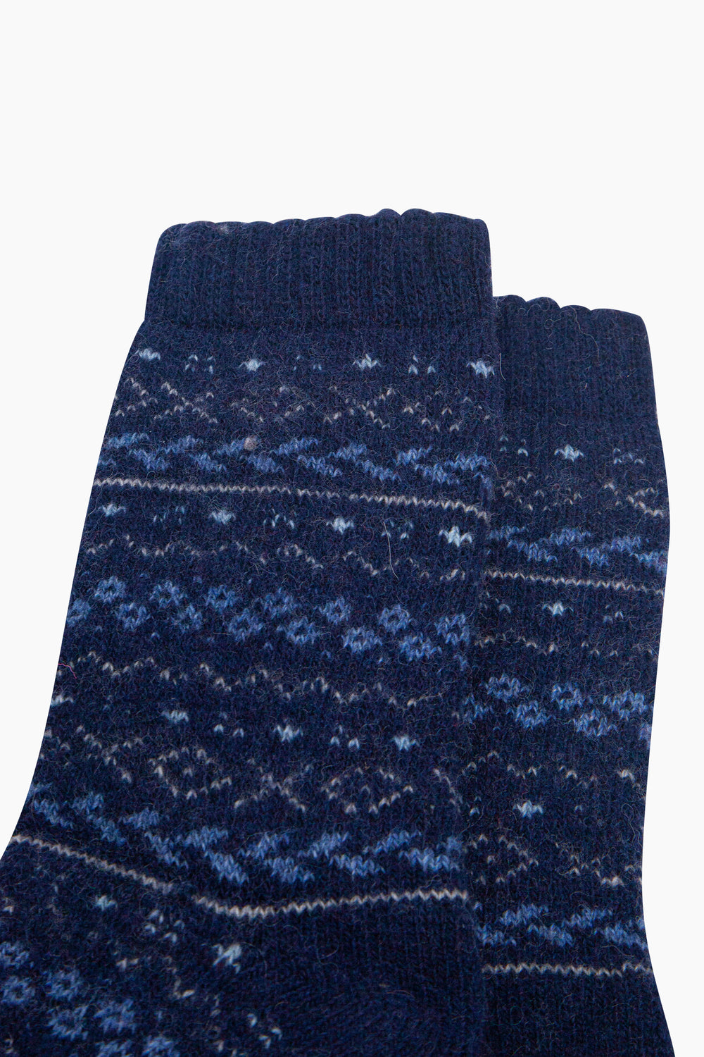 Fair-Isle-Patterned-Wool-Socks-in-Navy-Blue/Blue-Close-Up