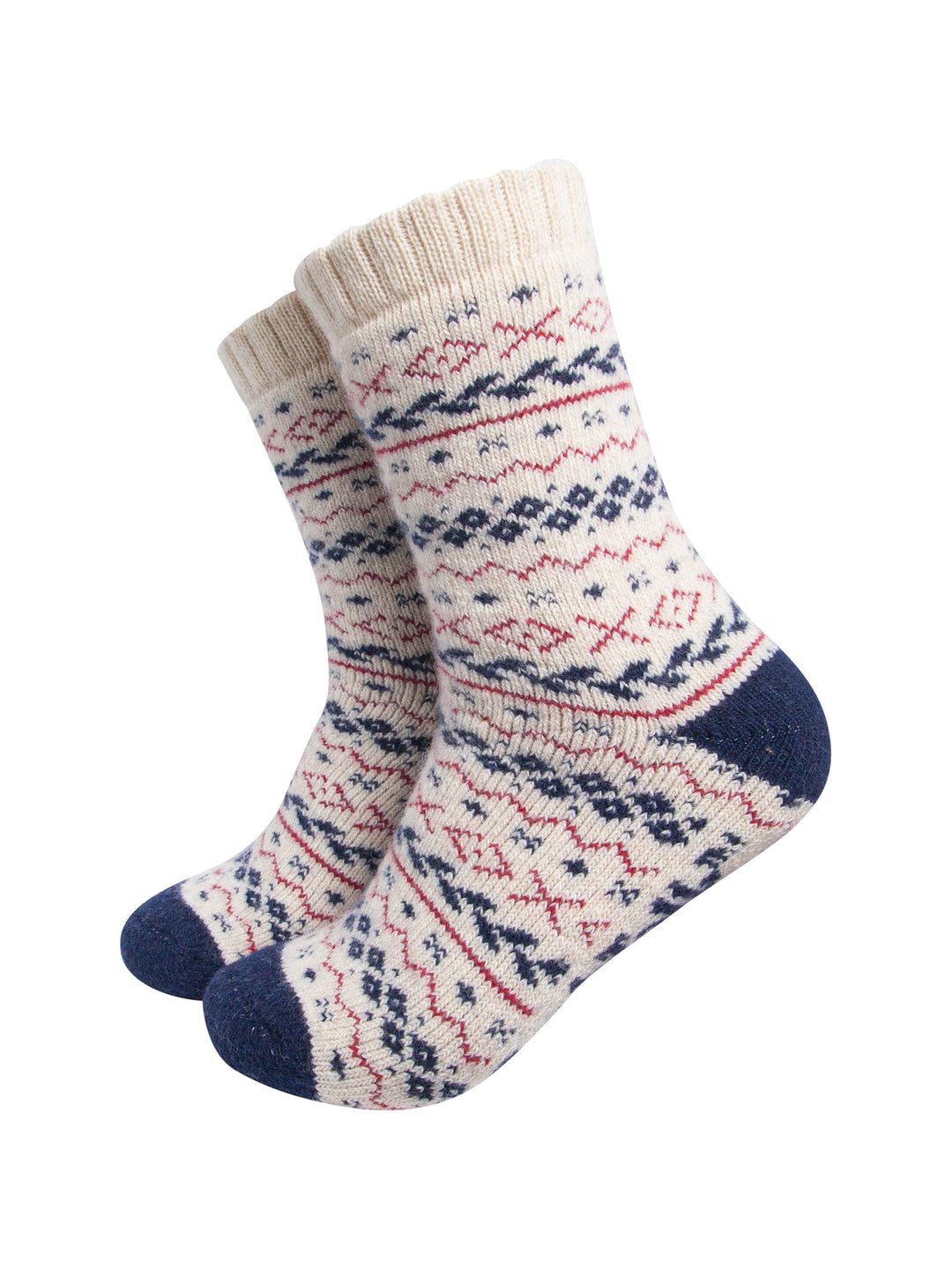 Fair-Isle-Patterned-Wool-Socks-in-Cream/Navy/Red-On-Mannequin