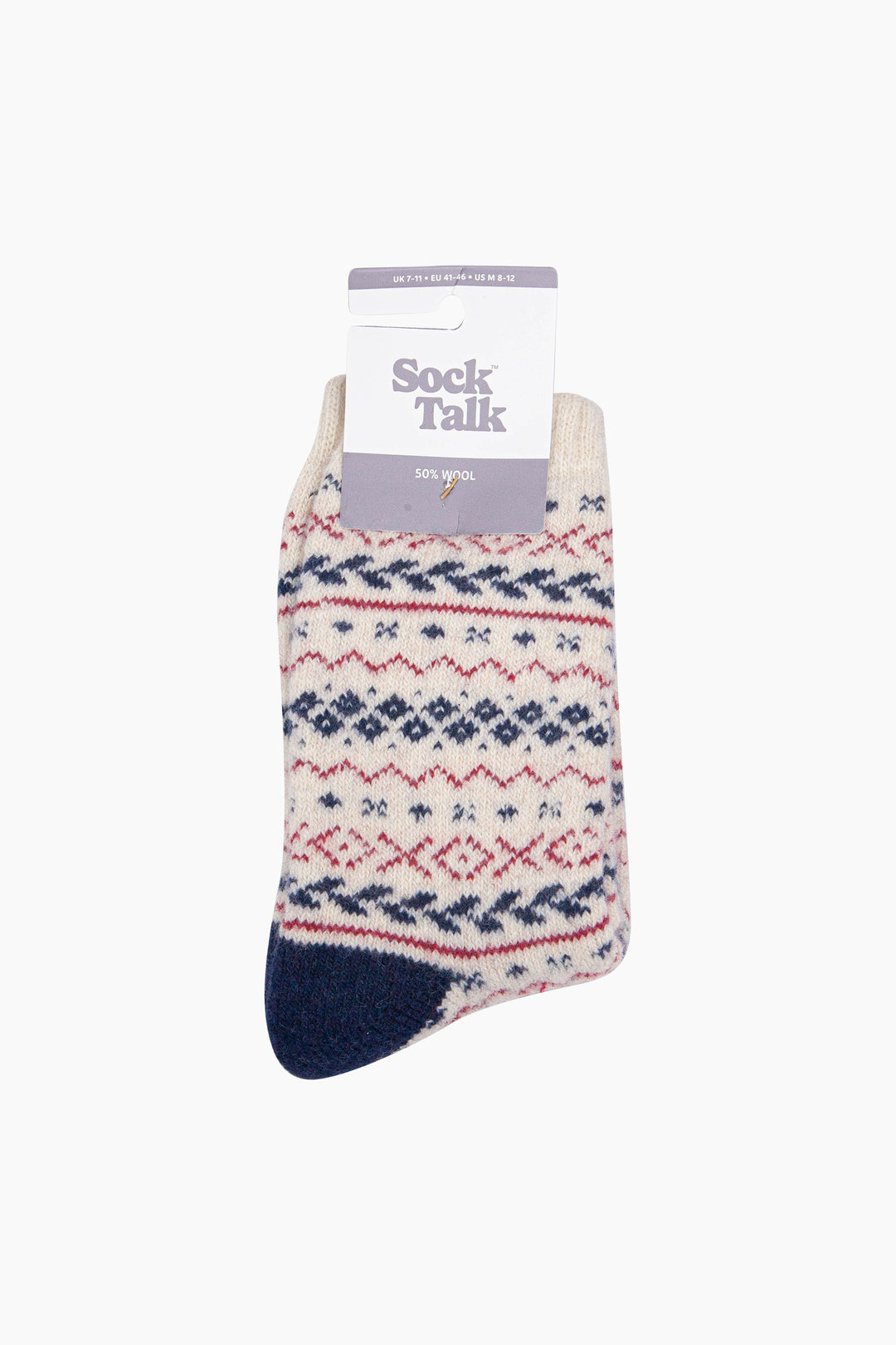 Fair-Isle-Patterned-Wool-Socks-in-Cream/Navy/Red-In-Packaging