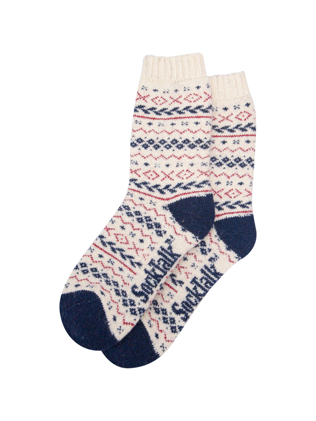Fair-Isle-Patterned-Wool-Socks-in-Cream/Navy/Red-Laid-Flat