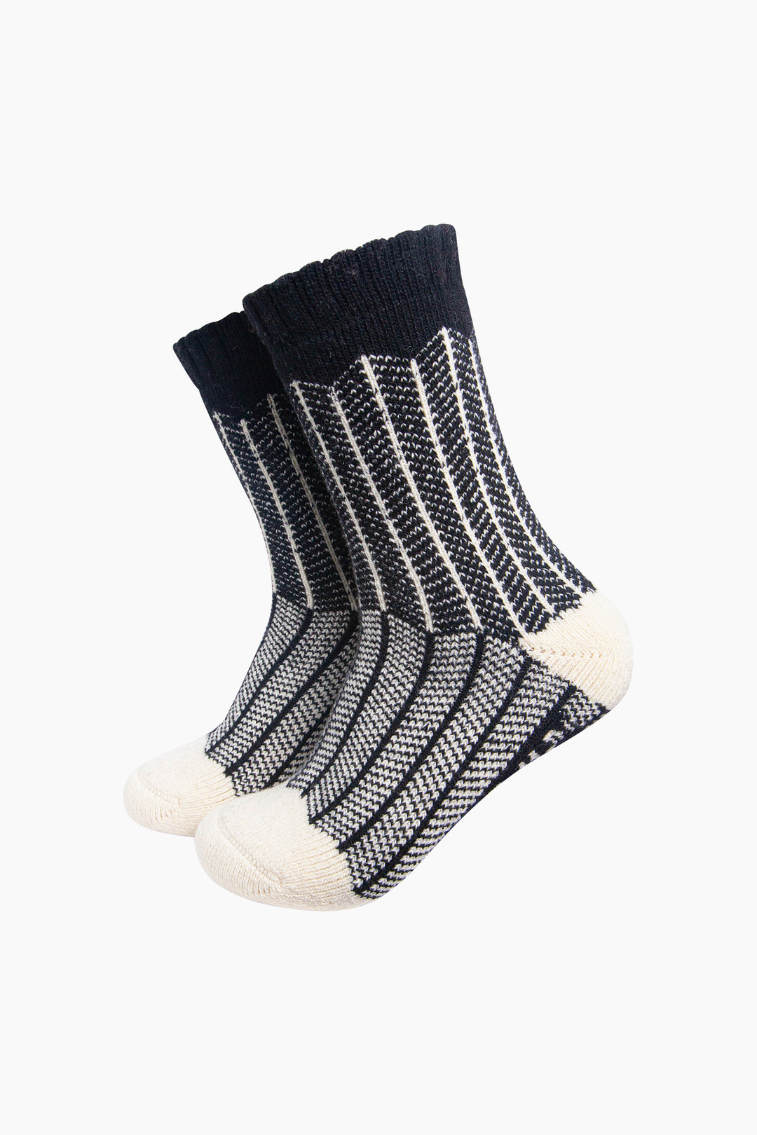 Herringbone-Patterned-Wool-Socks-in-Black-On-Mannequin