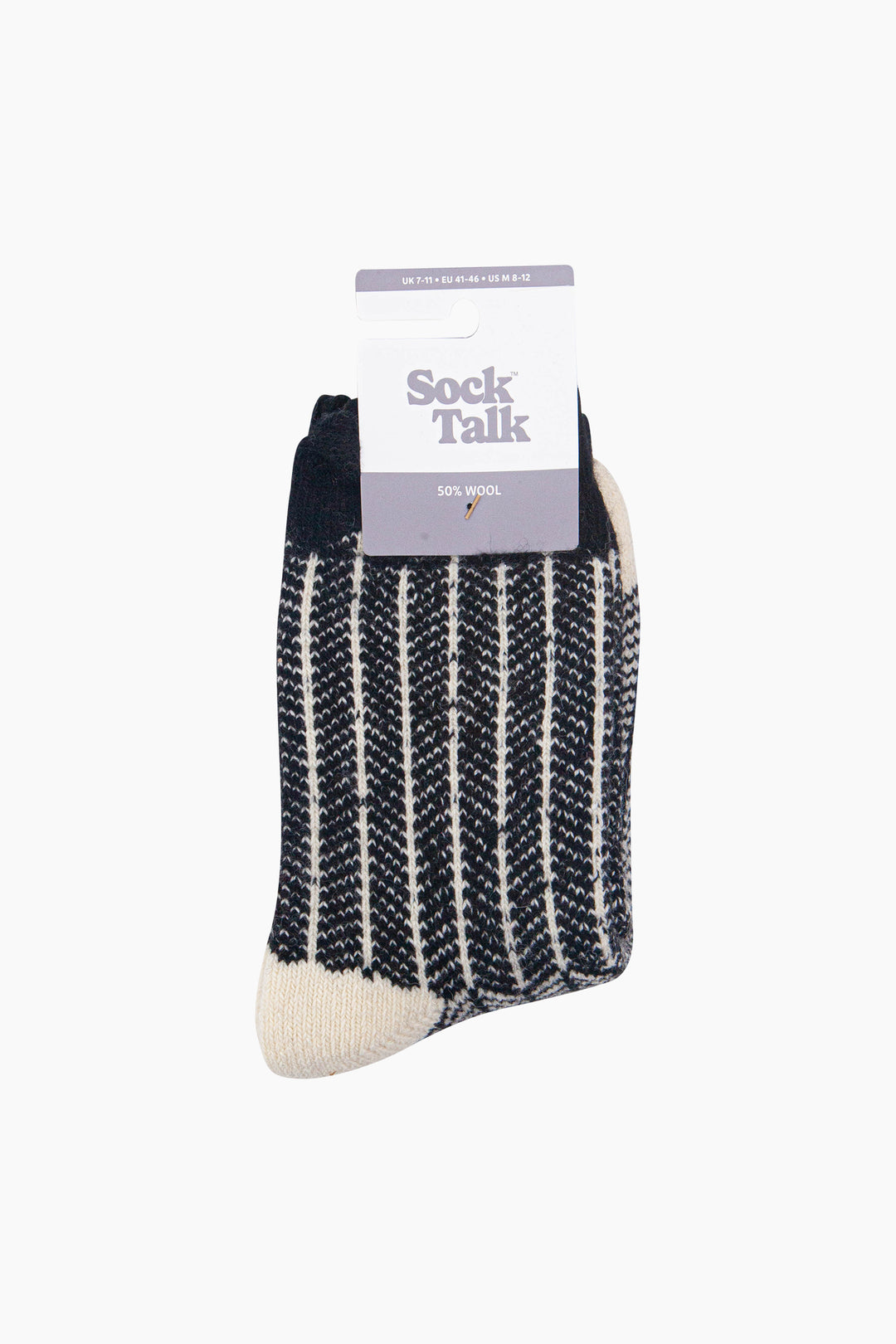 Herringbone-Patterned-Wool-Socks-in-Black-In-Packaging