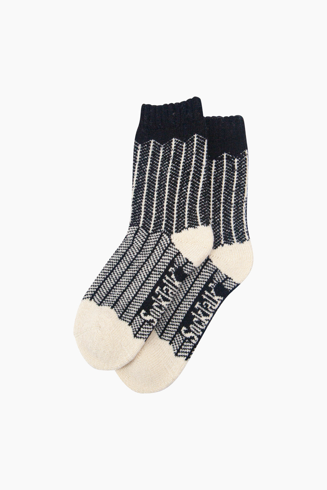 Herringbone-Patterned-Wool-Socks-in-Black-Laid-Flat