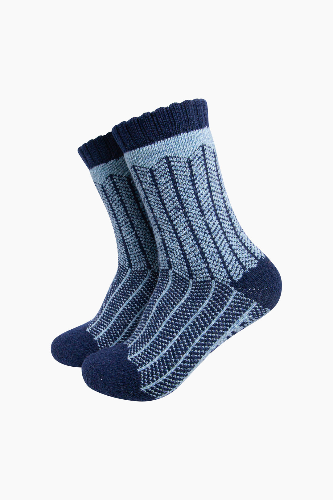 Herringbone-Patterned-Wool-Socks-in-Navy-Blue/Sky-Blue-On-Mannequin