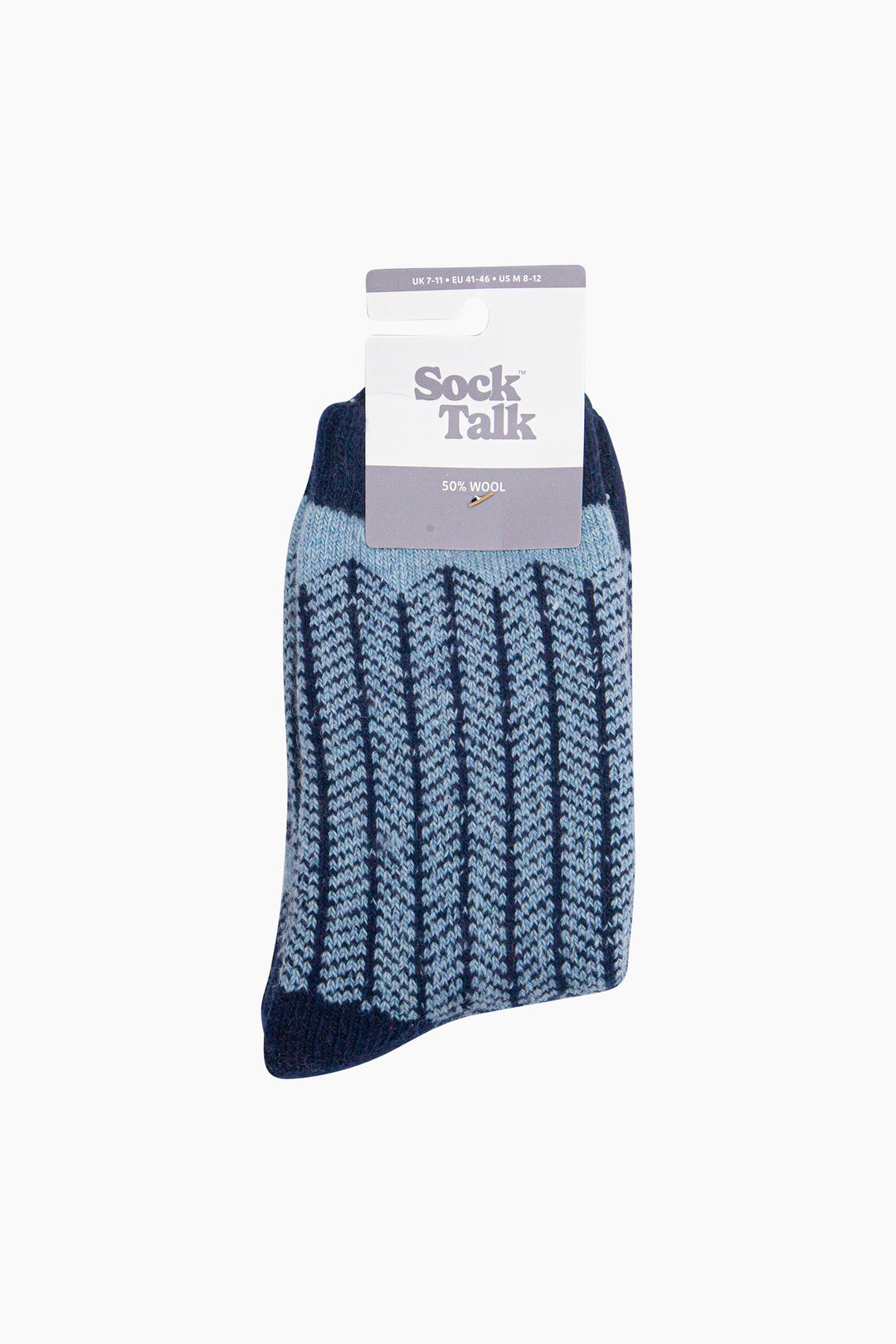 Herringbone-Patterned-Wool-Socks-in-Navy-Blue/Sky-Blue-In-Packaging