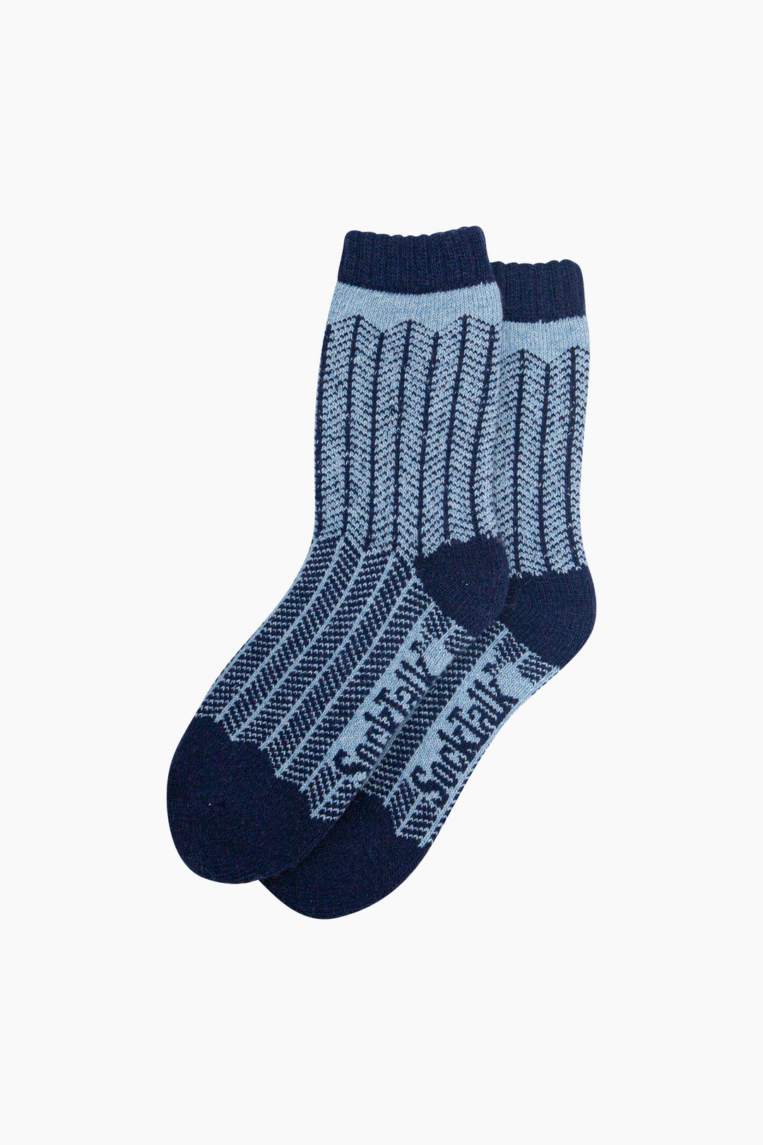 Herringbone-Patterned-Wool-Socks-in-Navy-Blue/Sky-Blue-Laid-Flat